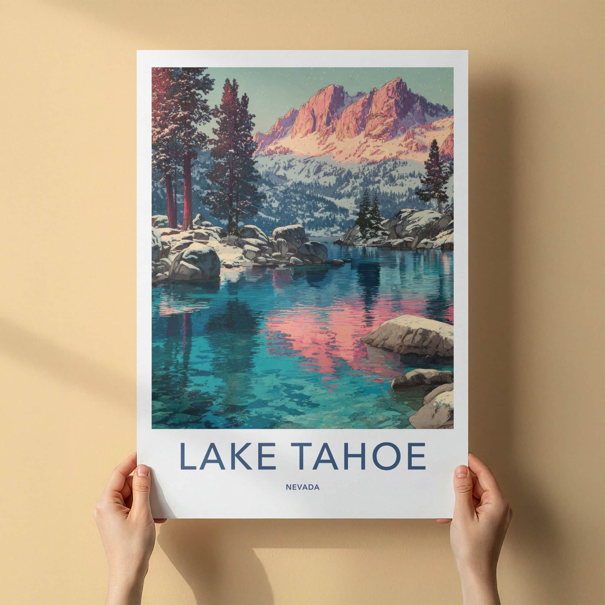 Lake Tahoe Poster - Nevada Travel Print - Snowy Mountains Home Decor