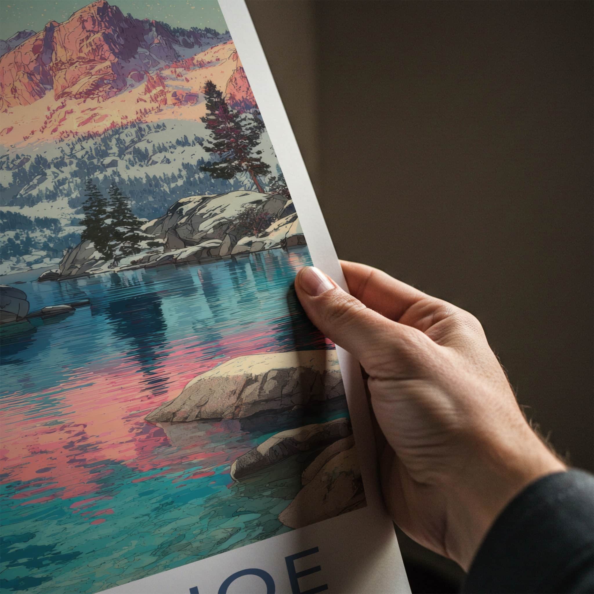 Lake Tahoe Poster - Nevada Travel Print - Snowy Mountains Home Decor