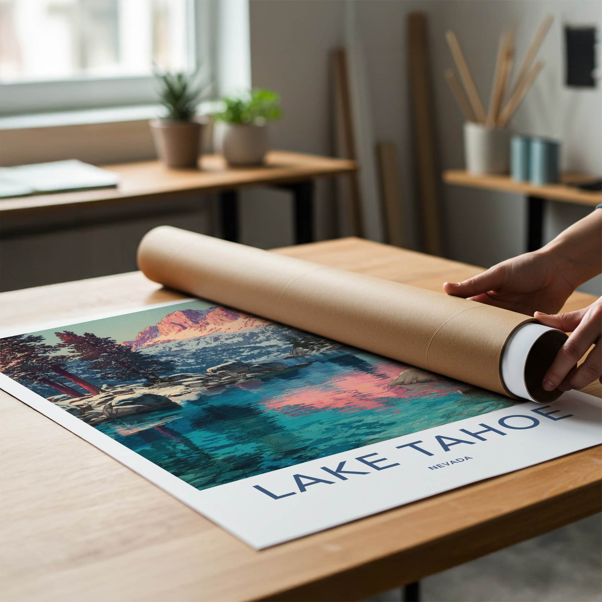 Lake Tahoe Poster - Nevada Travel Print - Snowy Mountains Home Decor