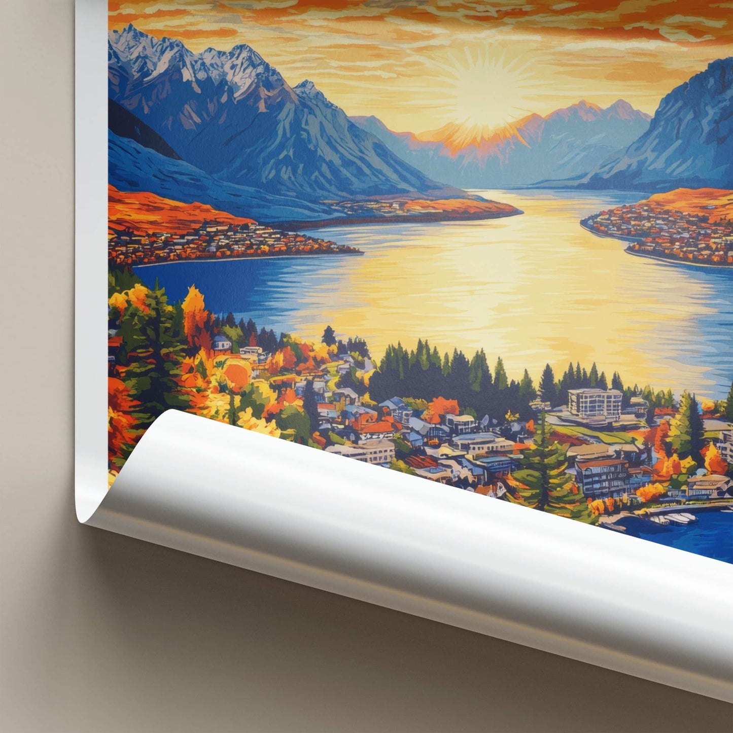 Lake Wakatipu Poster - New Zealand Travel Art - Golden Lake Sunset Home Decor