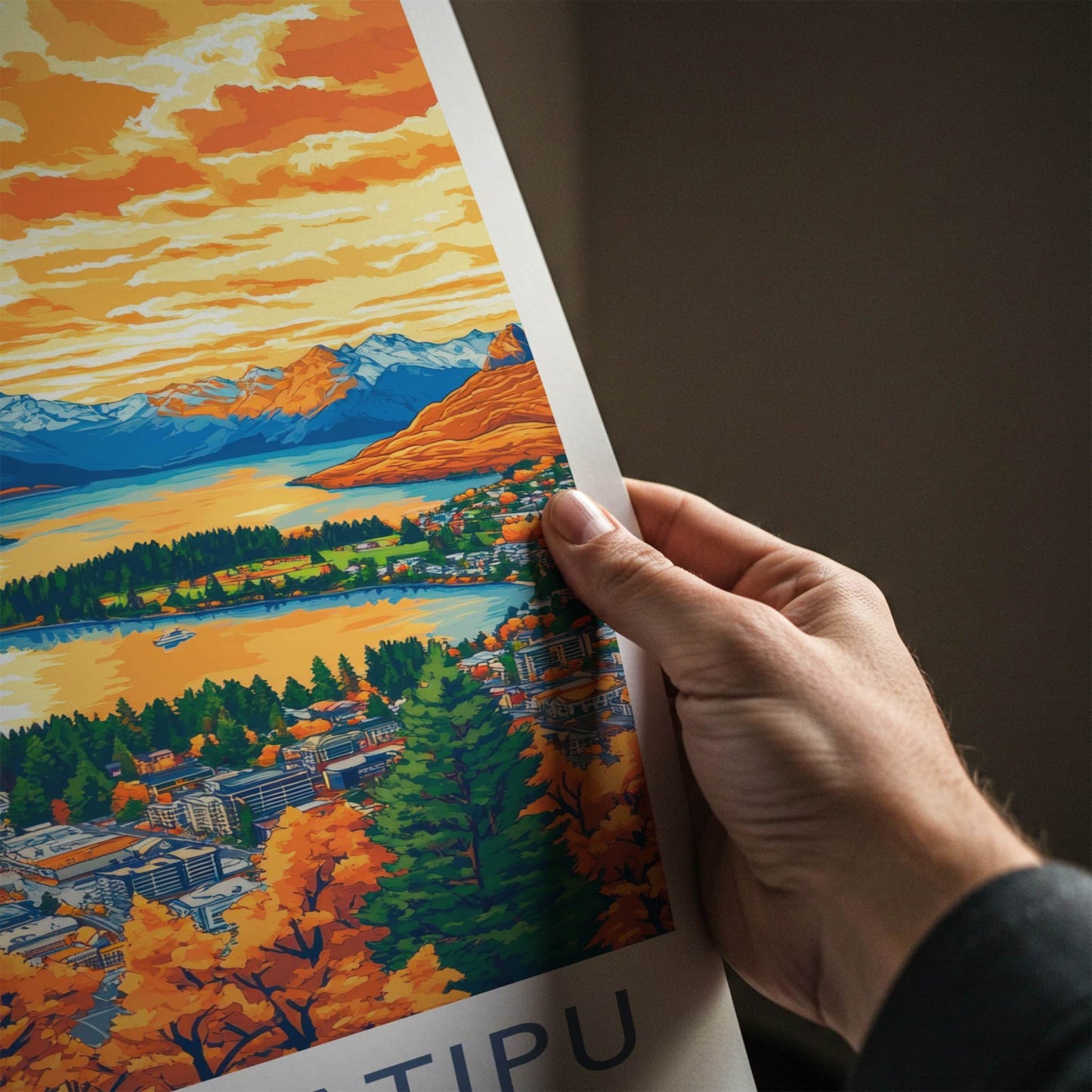 Lake Wakatipu Poster - New Zealand Travel Art - Vibrant Lake Mountain Home Decor