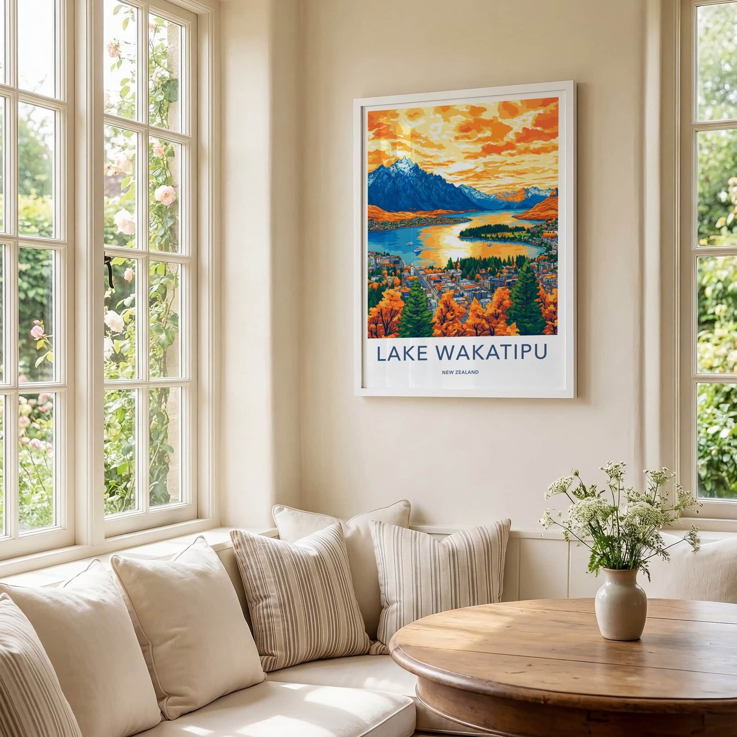 Lake Wakatipu Poster - New Zealand Travel Art - Vibrant Lake Mountain Home Decor