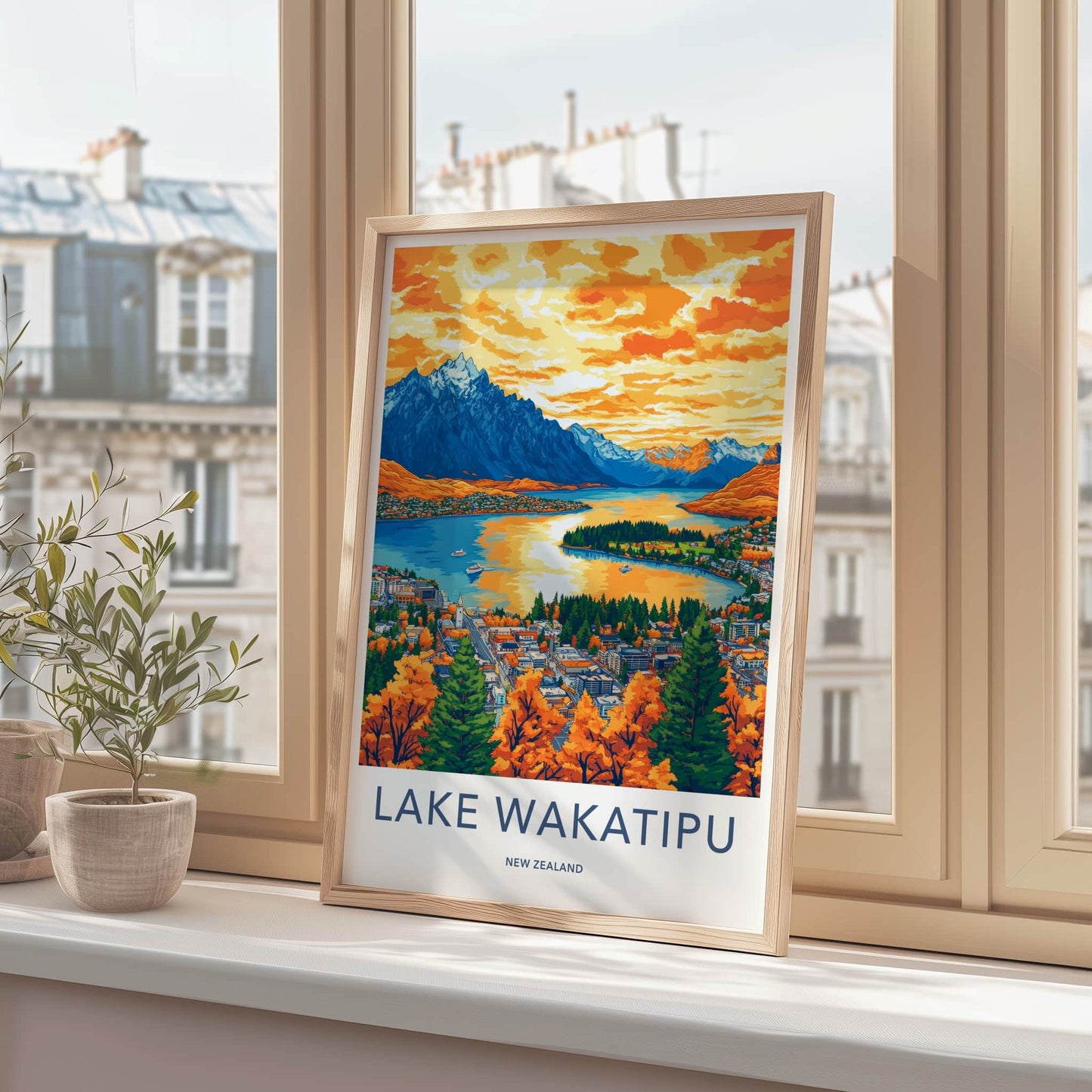 Lake Wakatipu Poster - New Zealand Travel Art - Vibrant Lake Mountain Home Decor