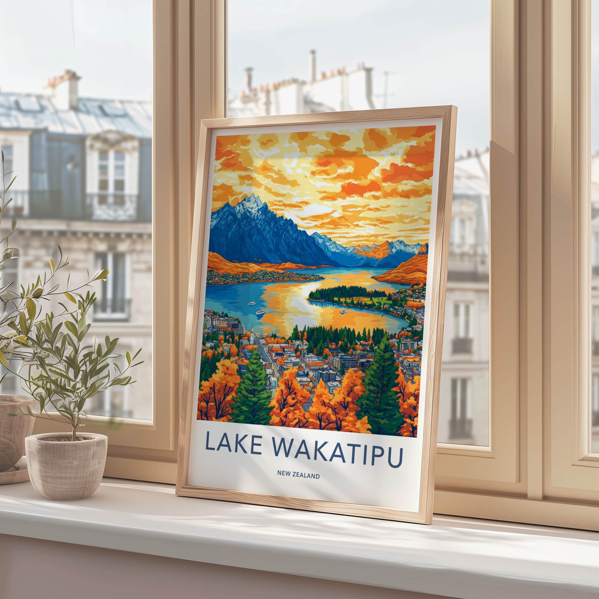 Lake Wakatipu Poster - New Zealand Travel Art - Vibrant Lake Mountain Home Decor