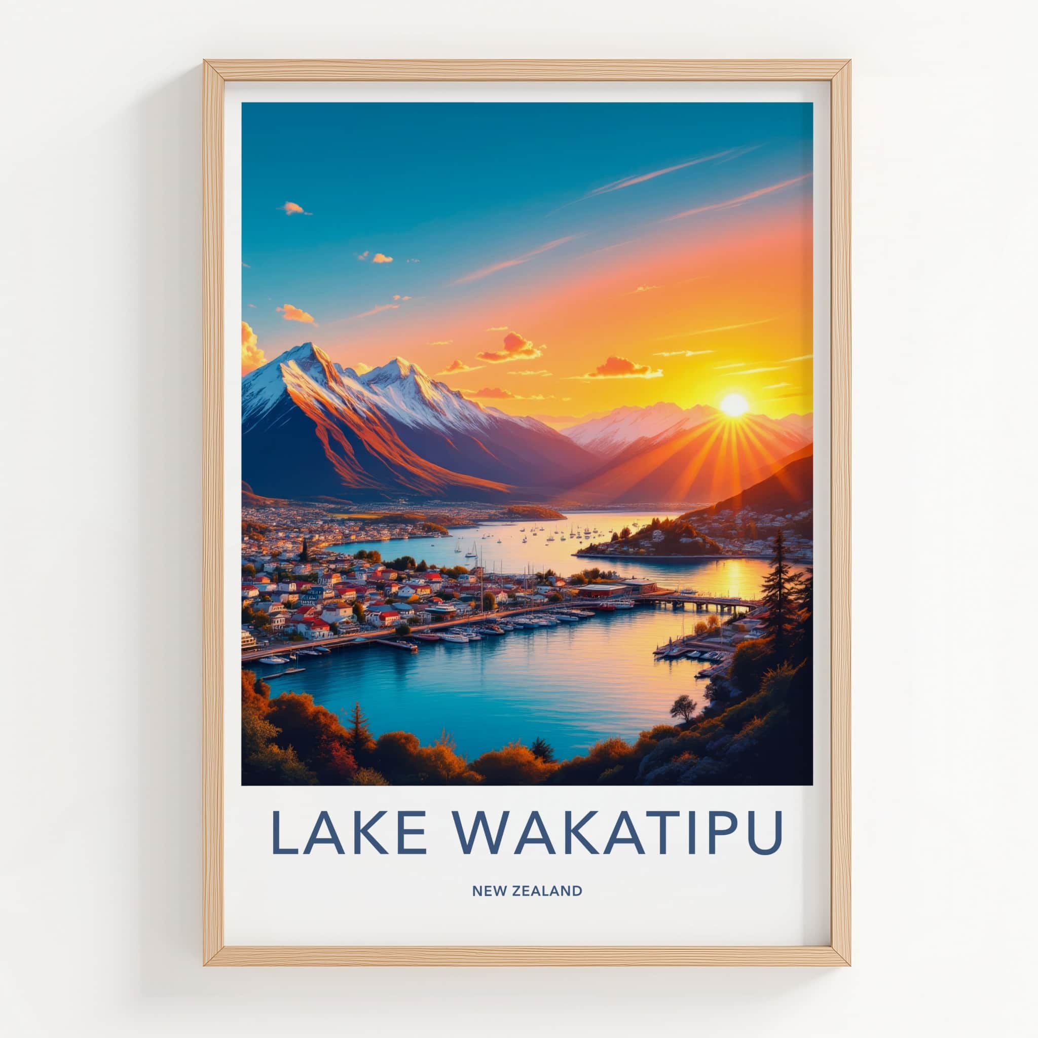 Lake Wakatipu Poster - New Zealand Travel Art - Vibrant Sunset Landscape Home Decor