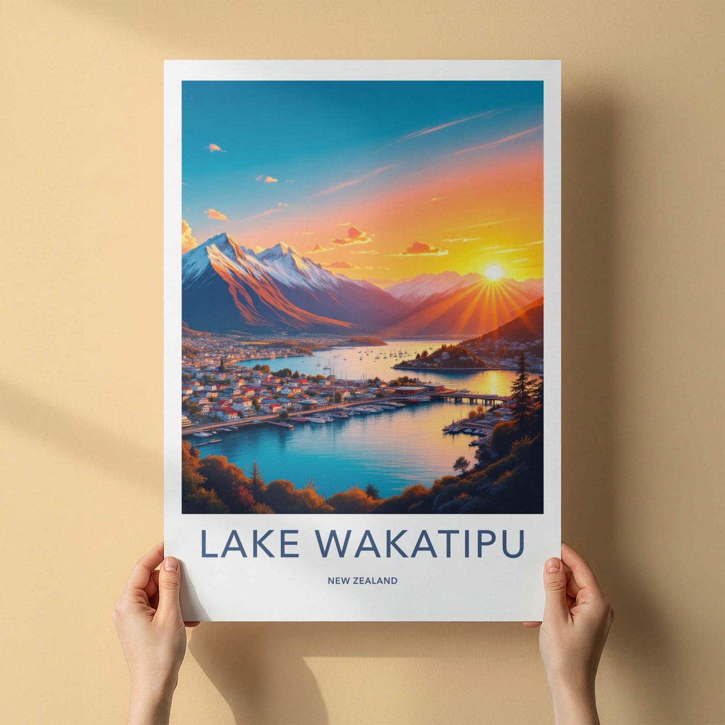Lake Wakatipu Poster - New Zealand Travel Art - Vibrant Sunset Landscape Home Decor
