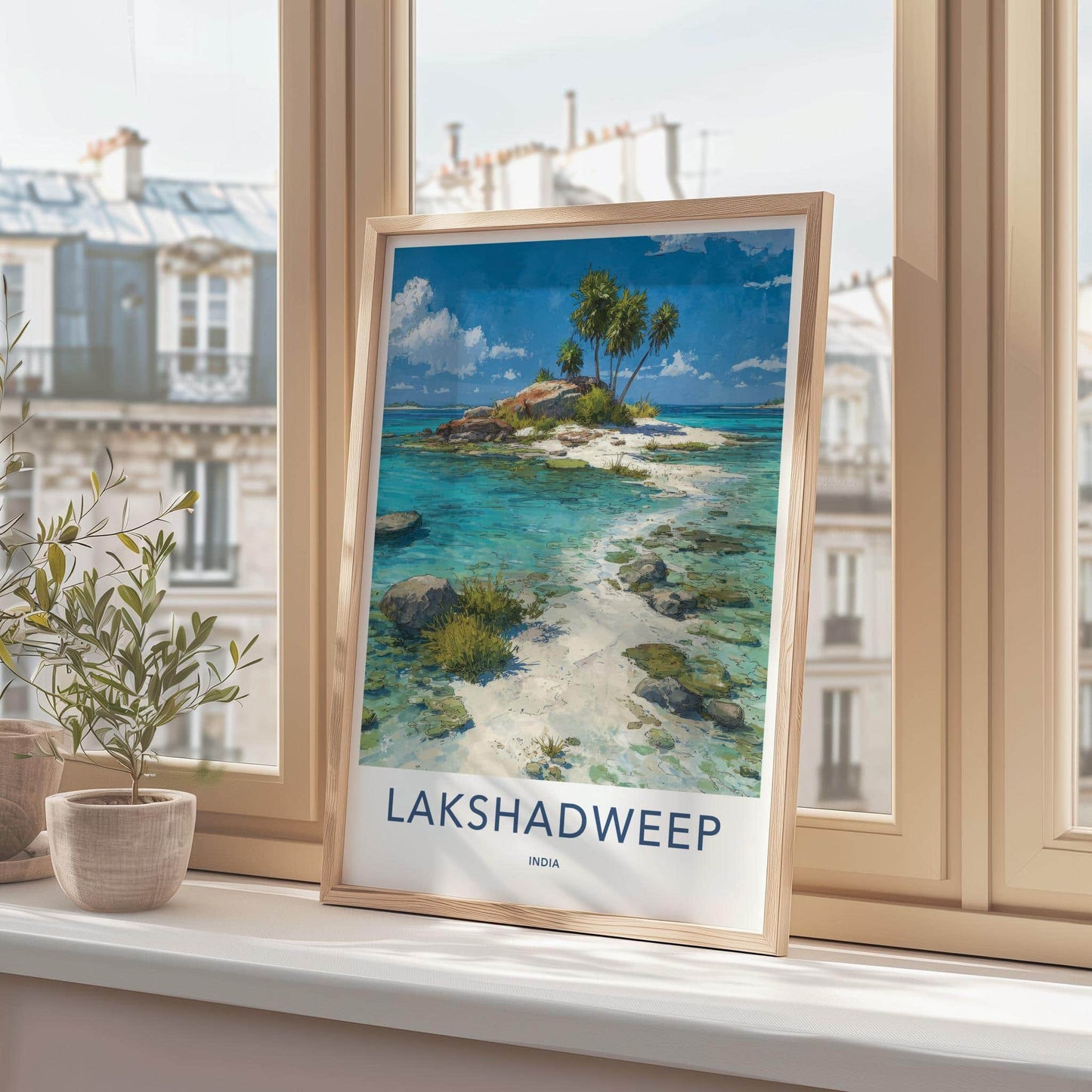 Lakshadweep Poster - India Travel Art - Lakshadweep Azure Shore Palms Home Decor