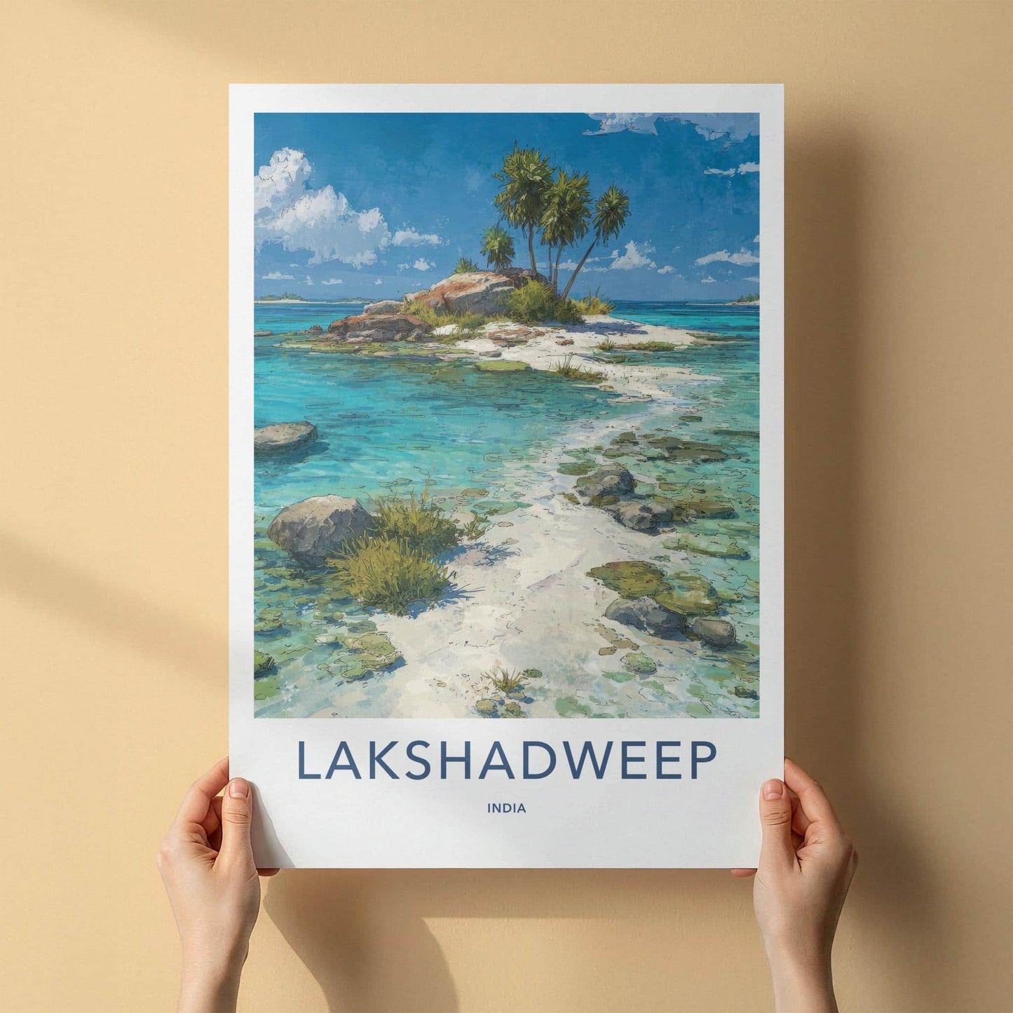 Lakshadweep Poster - India Travel Art - Lakshadweep Azure Shore Palms Home Decor