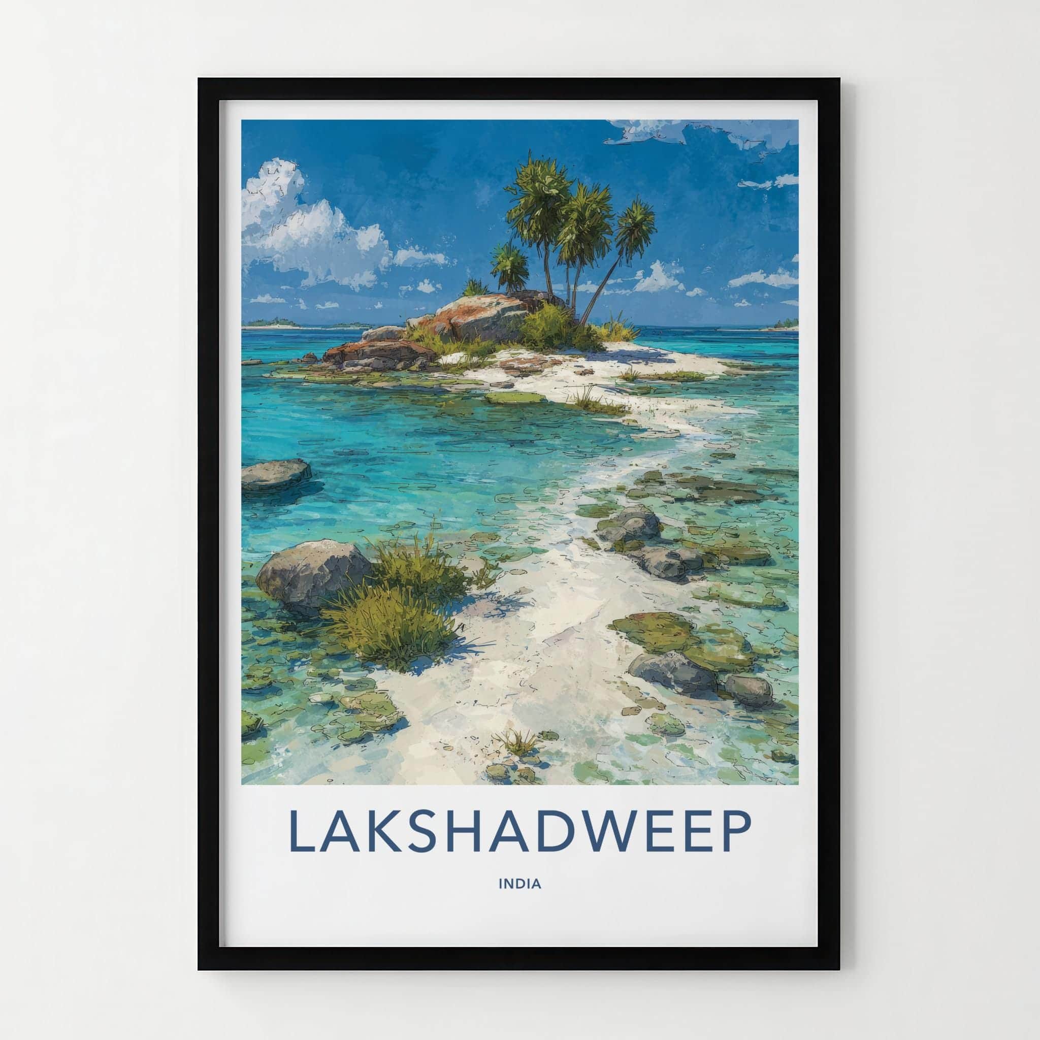 Lakshadweep Poster - India Travel Art - Lakshadweep Azure Shore Palms Home Decor