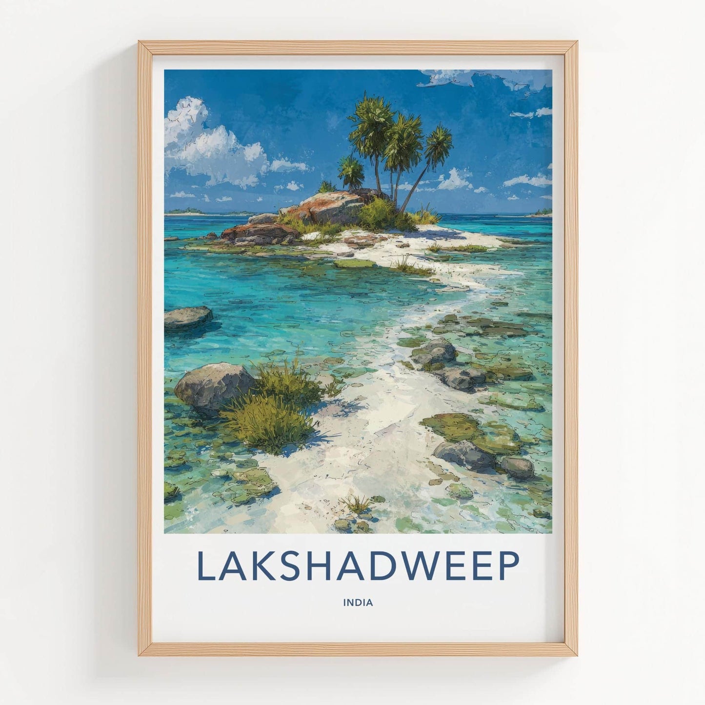 Lakshadweep Poster - India Travel Art - Lakshadweep Azure Shore Palms Home Decor