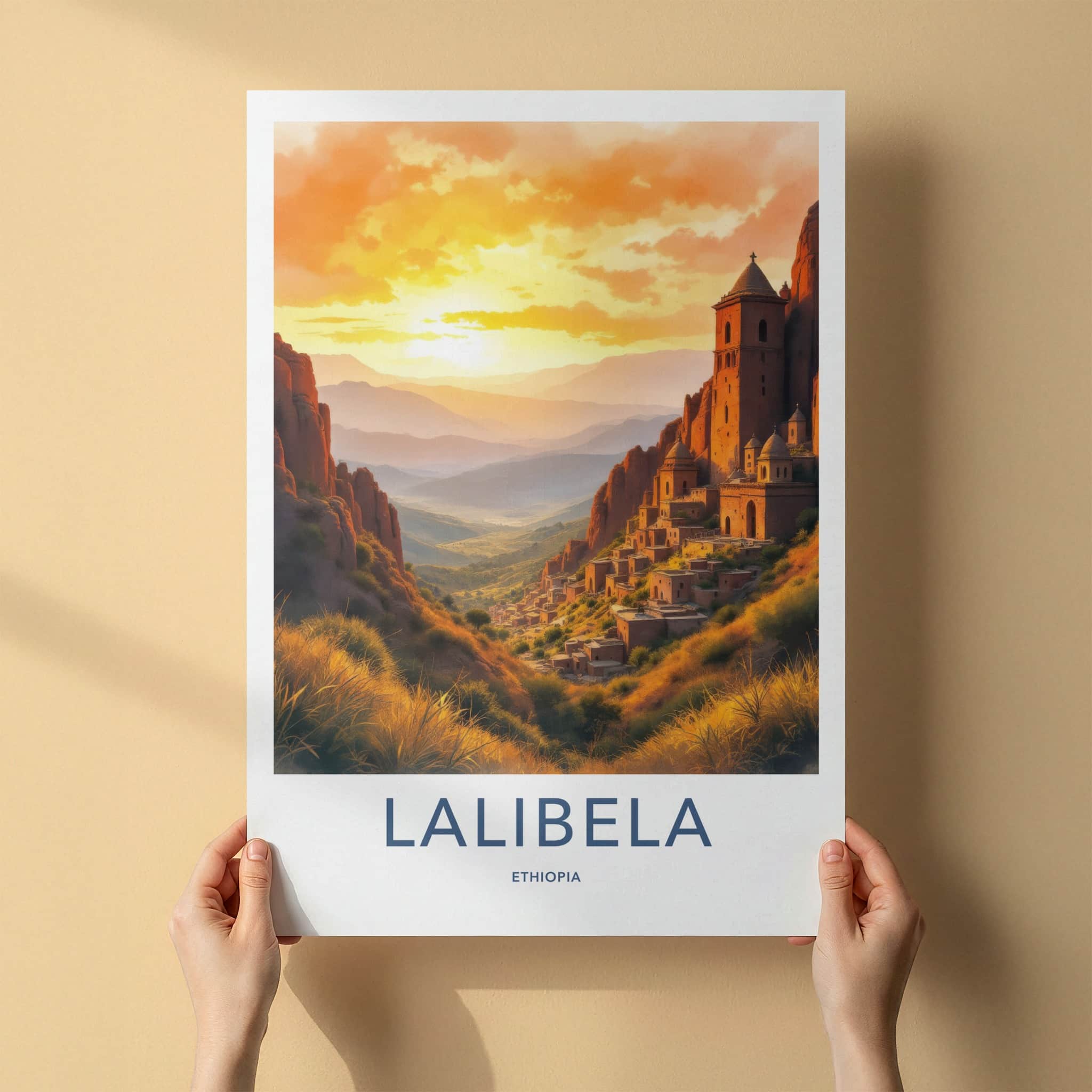 Lalibela Poster - Ethiopia Travel Art - Cliffside Village Sunset Home Decor