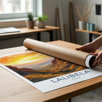 Lalibela Poster - Ethiopia Travel Art - Cliffside Village Sunset Home Decor