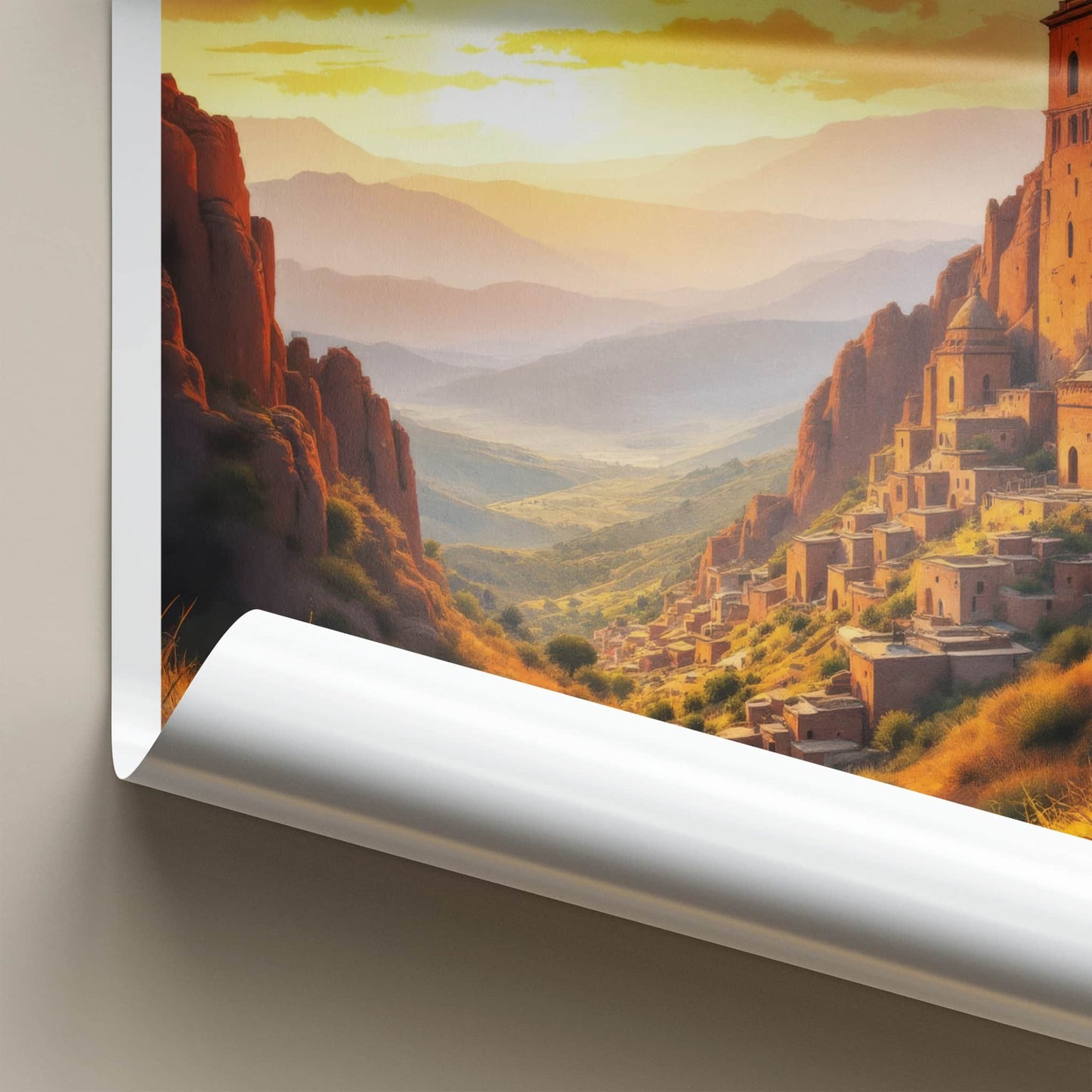 Lalibela Poster - Ethiopia Travel Art - Cliffside Village Sunset Home Decor