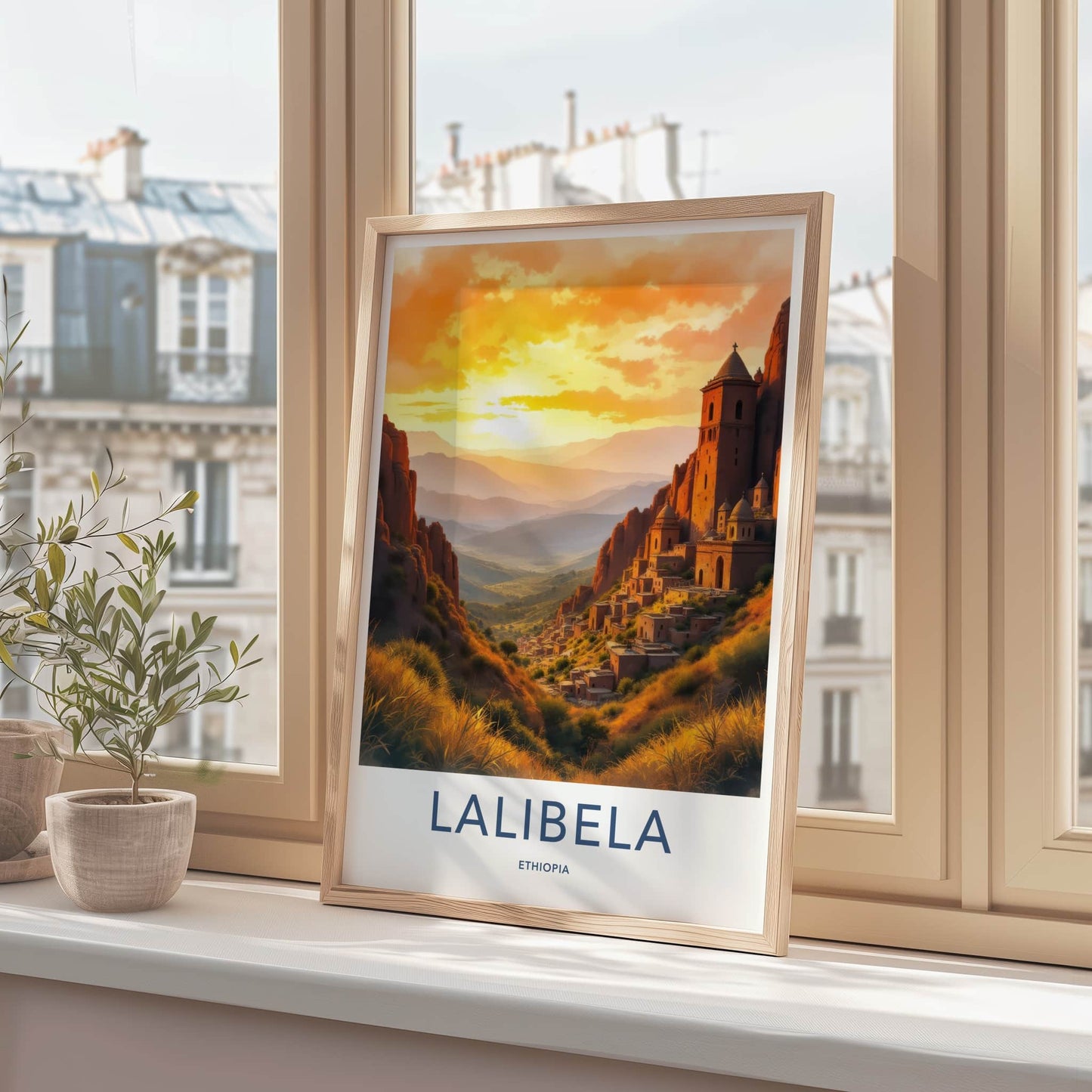 Lalibela Poster - Ethiopia Travel Art - Cliffside Village Sunset Home Decor