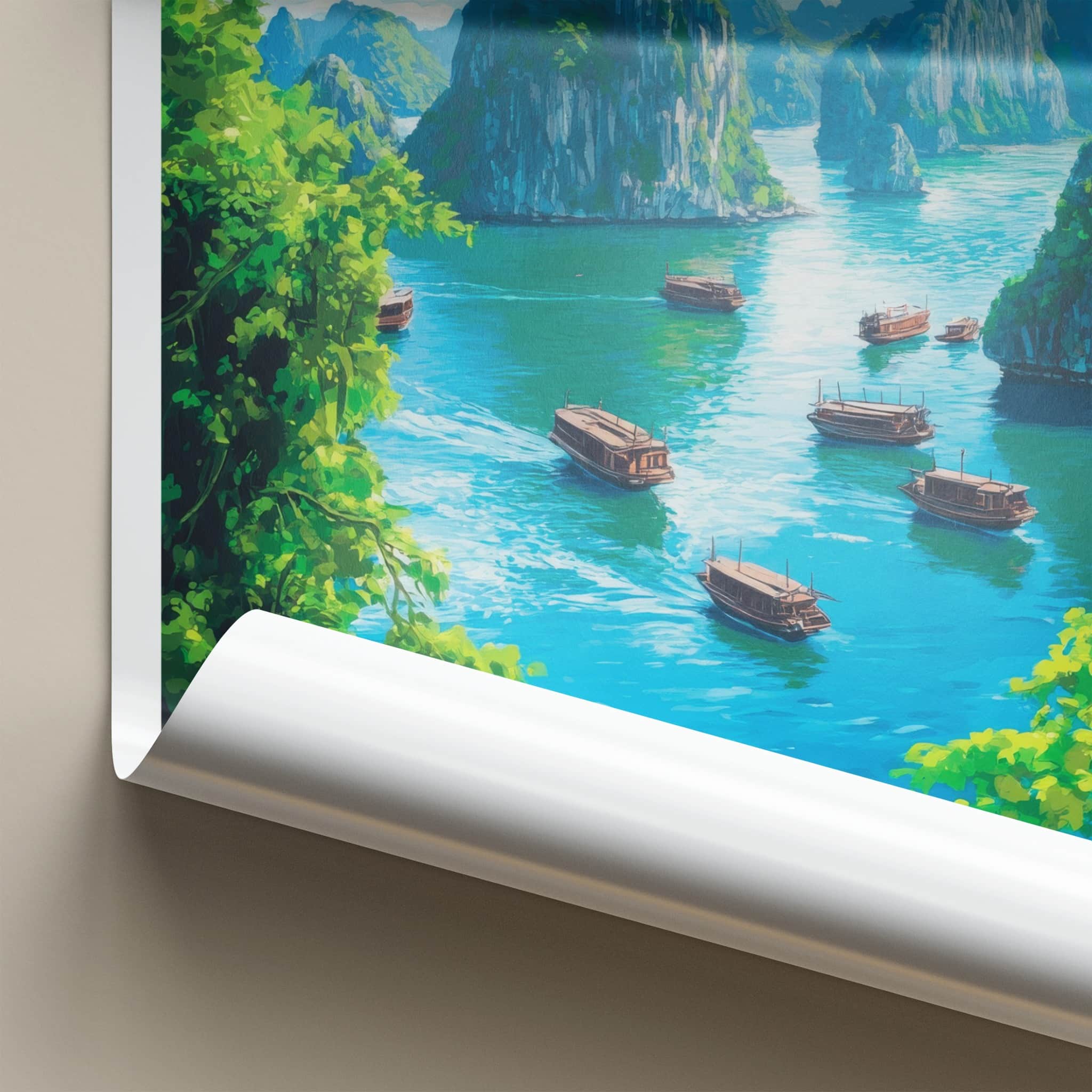 Lan Ha Bay Poster - Vietnam Travel Art - Boats Sailing Water Home Decor