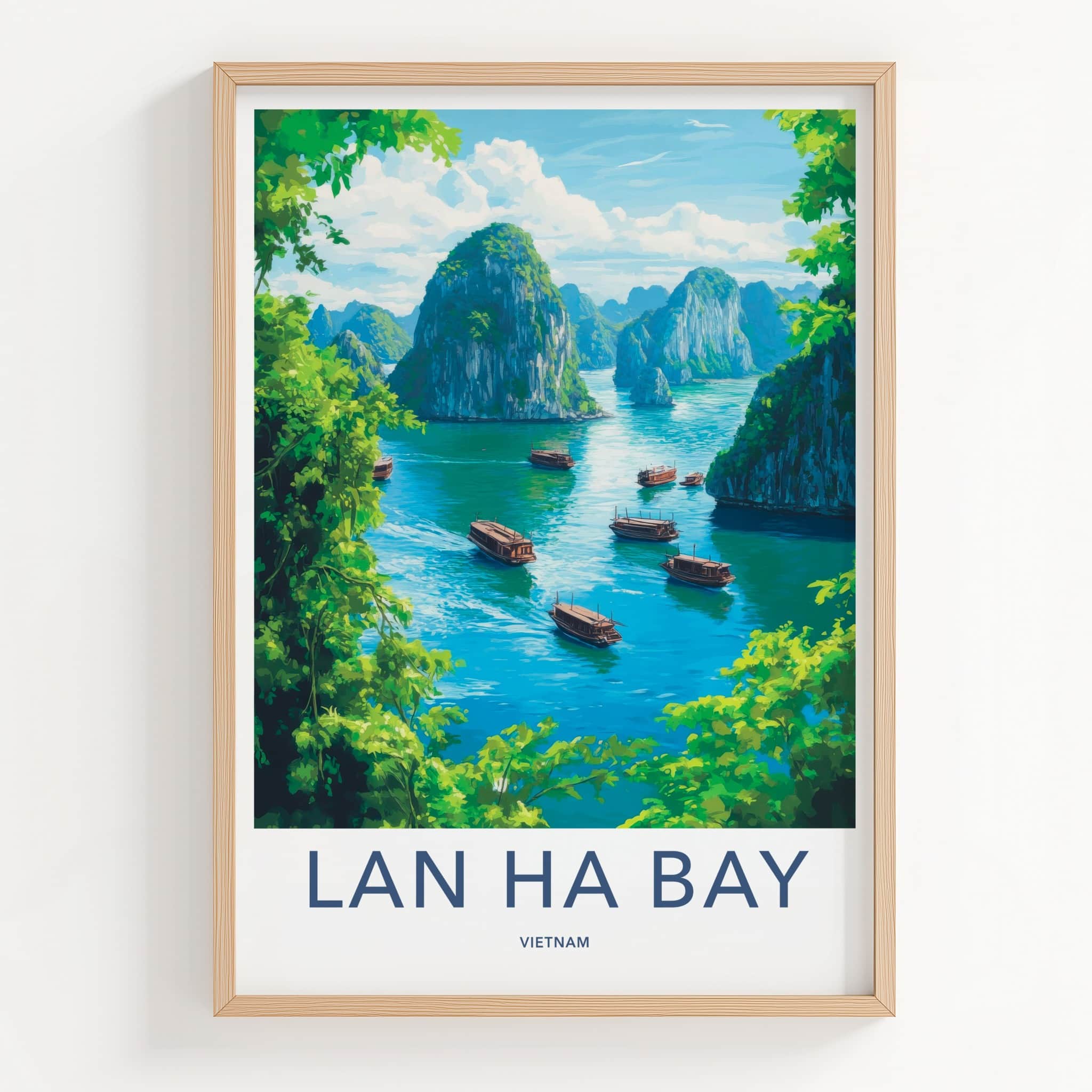 Lan Ha Bay Poster - Vietnam Travel Art - Boats Sailing Water Home Decor