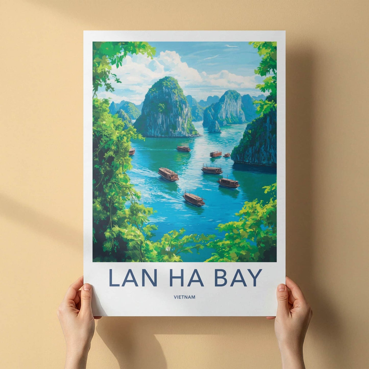 Lan Ha Bay Poster - Vietnam Travel Art - Boats Sailing Water Home Decor
