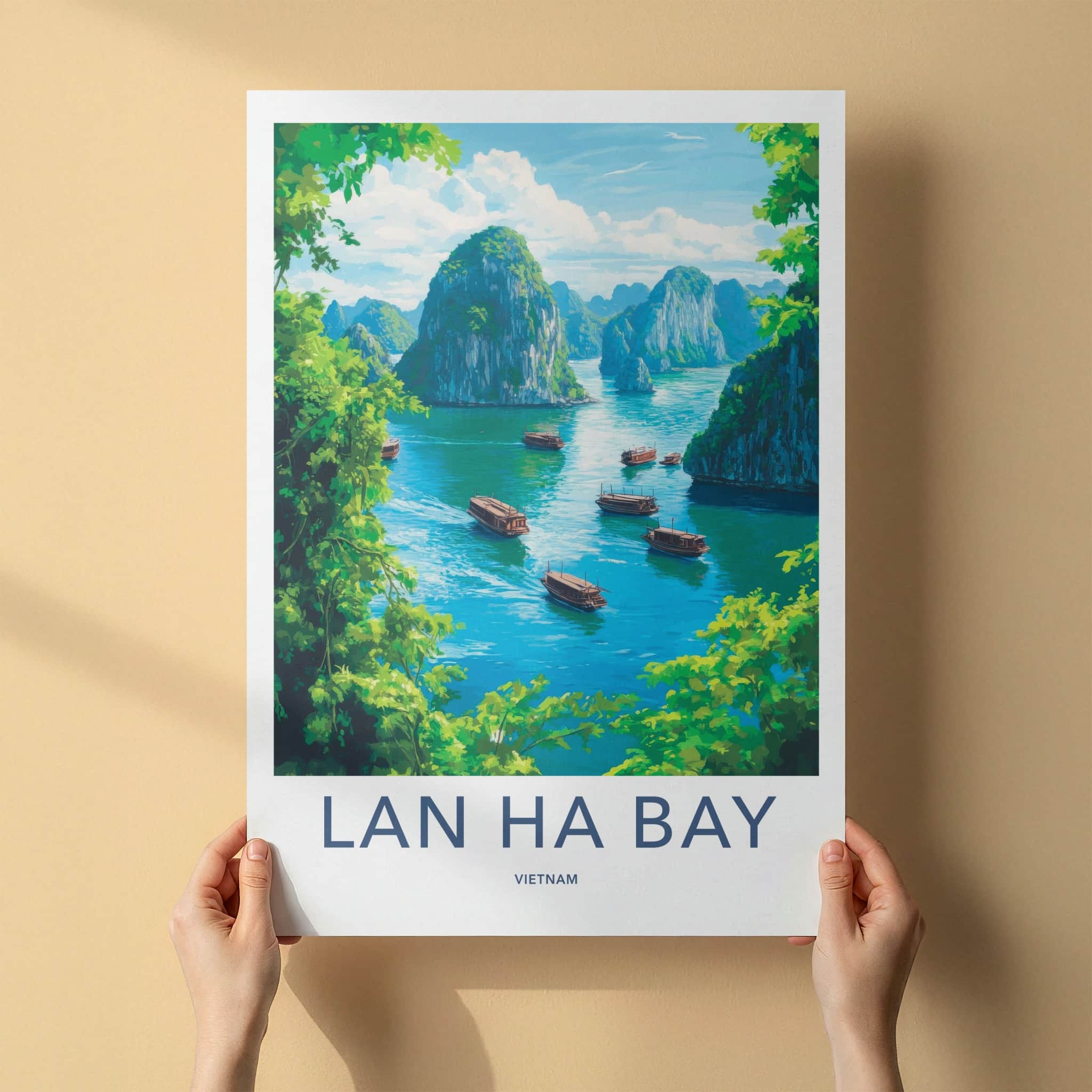 Lan Ha Bay Poster - Vietnam Travel Art - Boats Sailing Water Home Decor