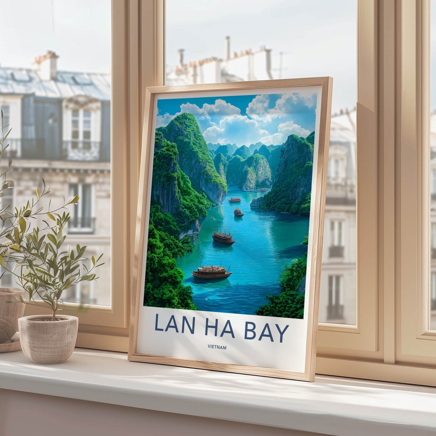 Lan Ha Bay Poster - Vietnam Travel Art - Emerald Water Boats Wall Decor
