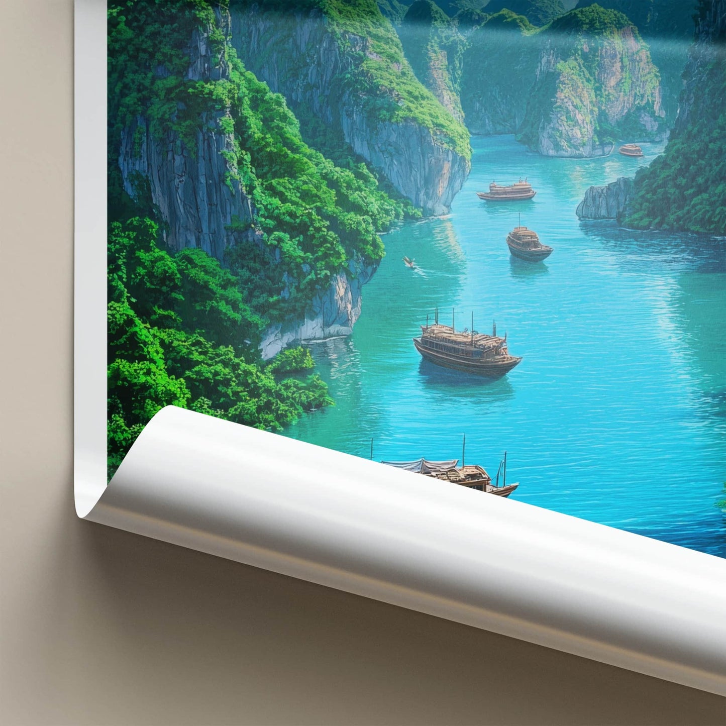 Lan Ha Bay Poster - Vietnam Travel Art - Emerald Water Boats Wall Decor