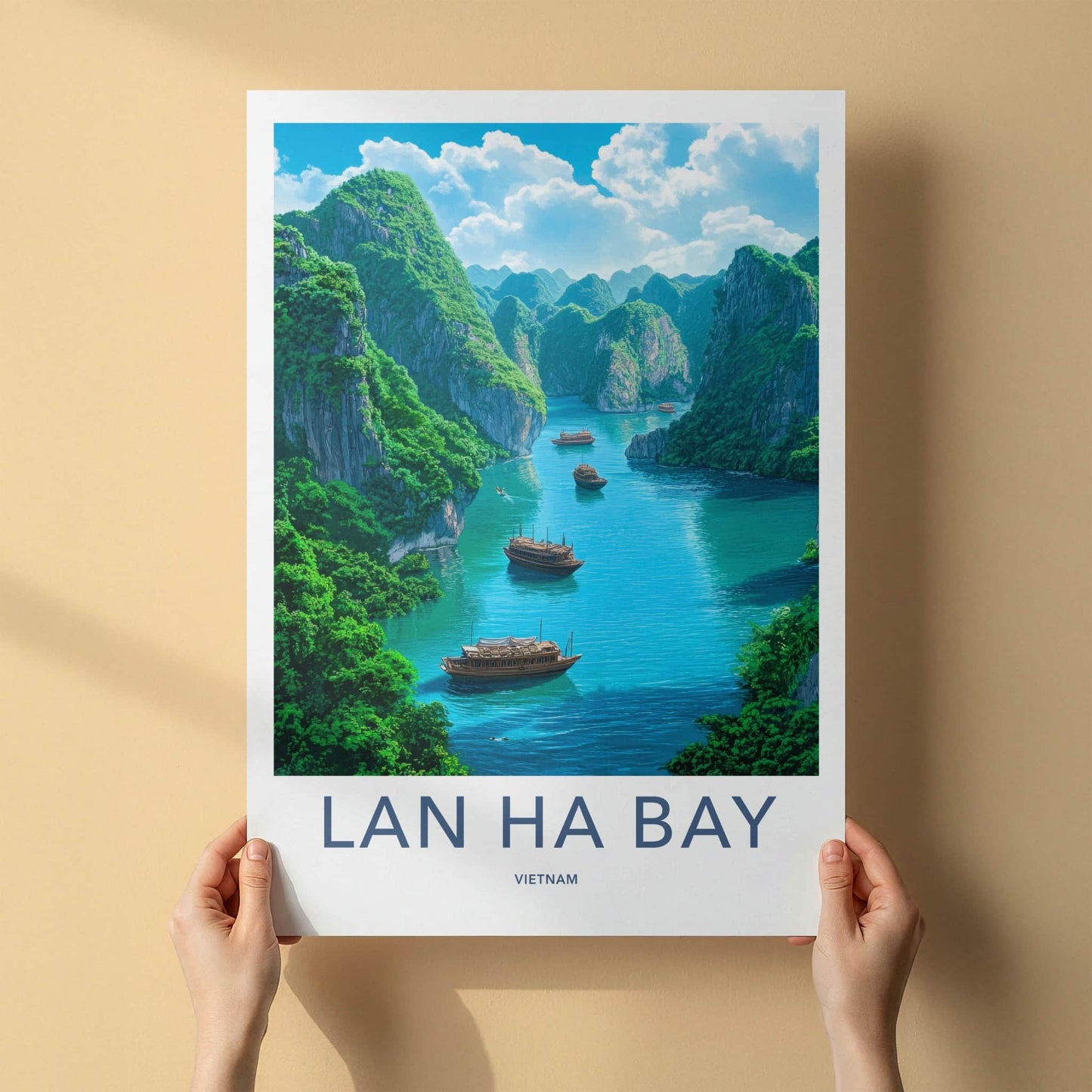 Lan Ha Bay Poster - Vietnam Travel Art - Emerald Water Boats Wall Decor