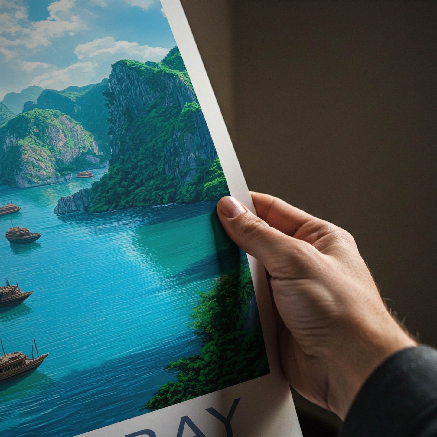 Lan Ha Bay Poster - Vietnam Travel Art - Emerald Water Boats Wall Decor