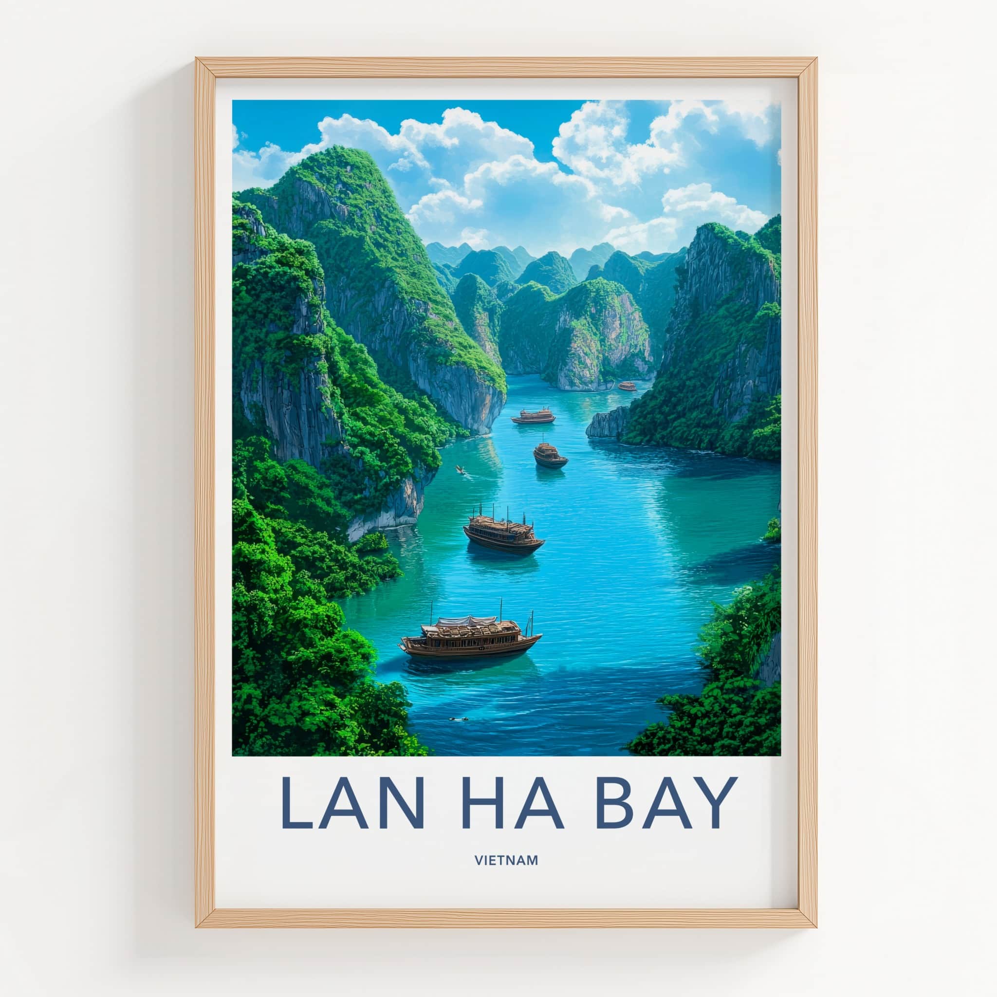 Lan Ha Bay Poster - Vietnam Travel Art - Emerald Water Boats Wall Decor