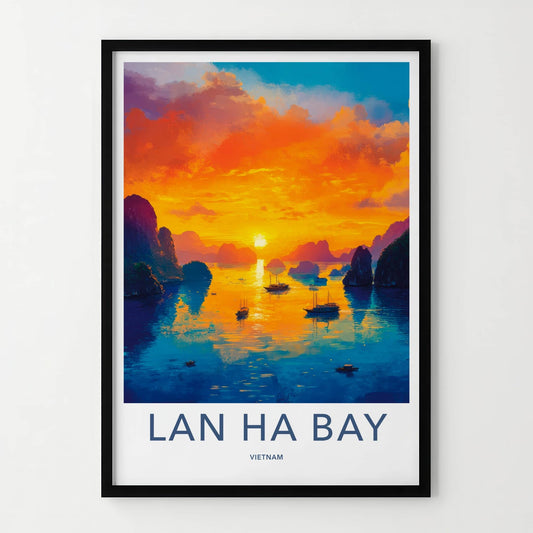 Lan Ha Bay Poster - Vietnam Travel Art - Vibrant Sunset Boats Home Decor