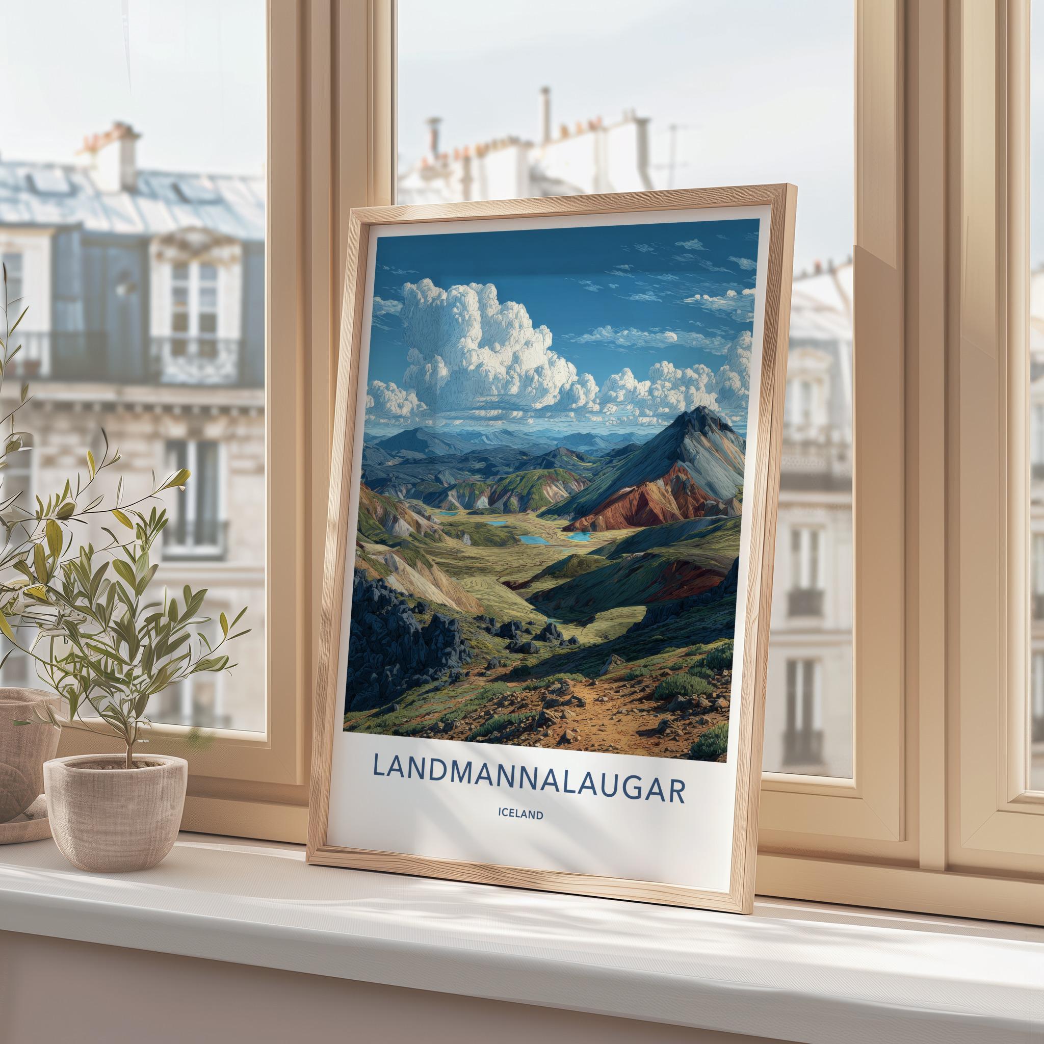LANDMANNALAUGAR Poster - Iceland Travel Art - Colorful Mountain Lakes Wall Decor