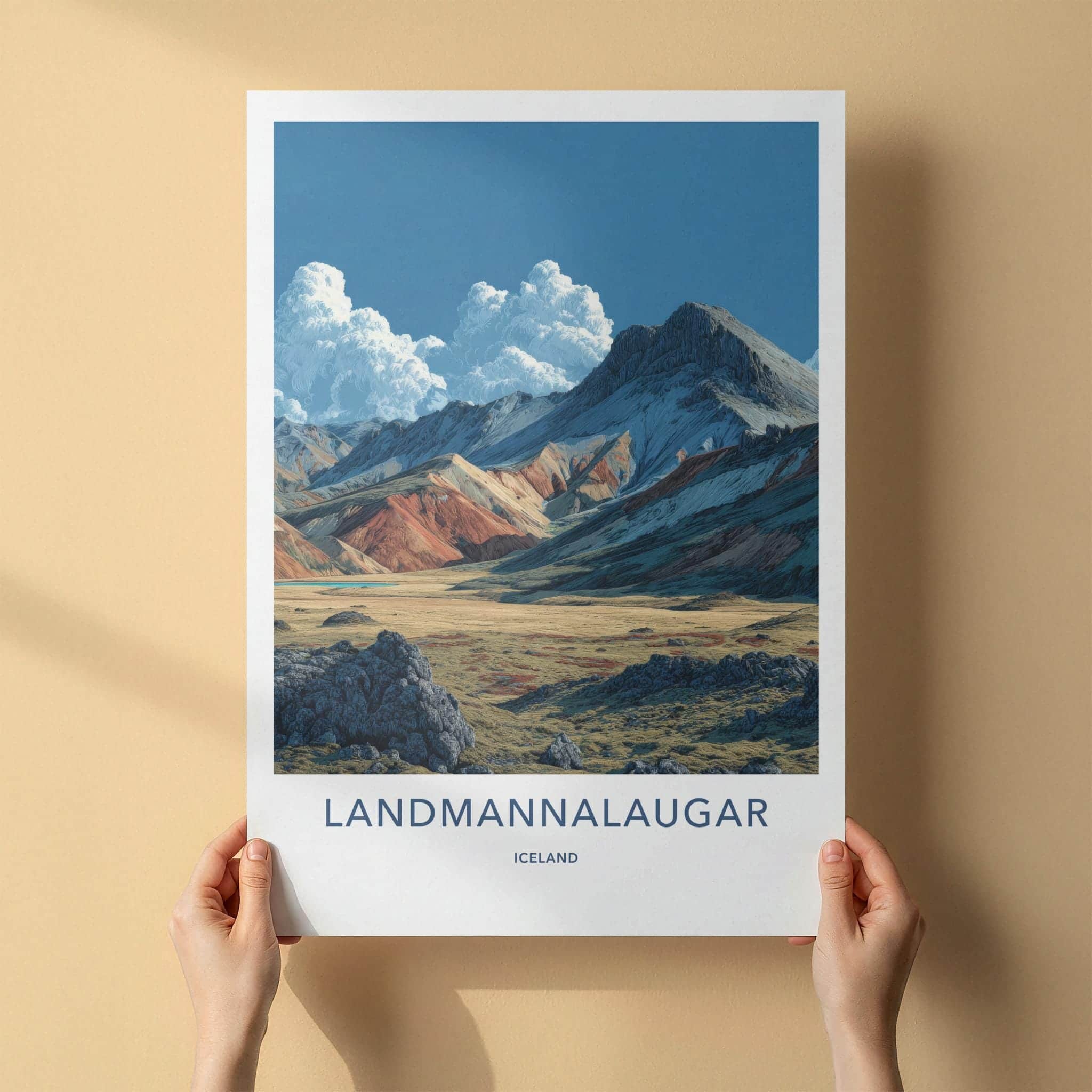 Landmannalaugar Poster - Iceland Travel Art - Vibrant Mountain Valley Home Decor