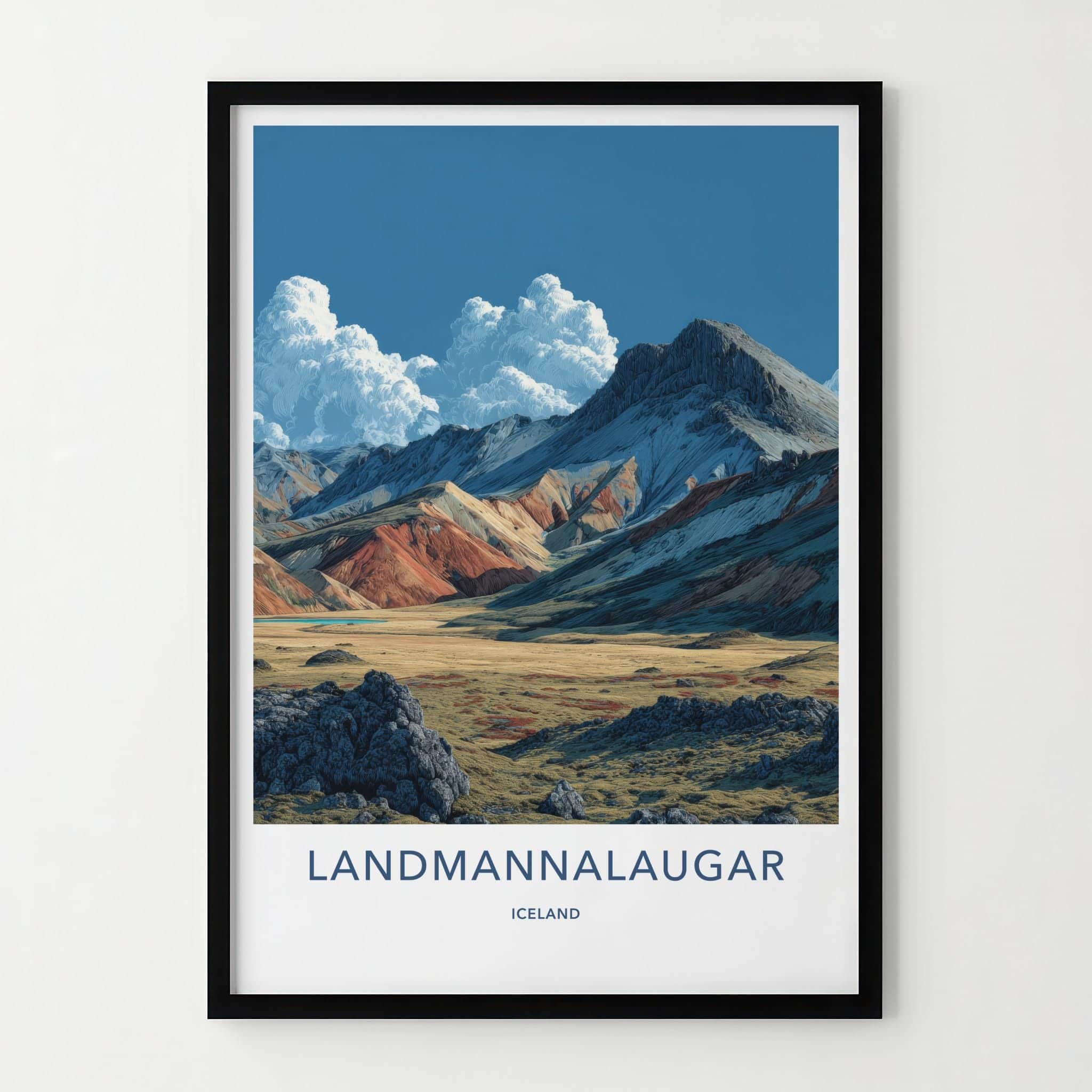 Landmannalaugar Poster - Iceland Travel Art - Vibrant Mountain Valley Home Decor