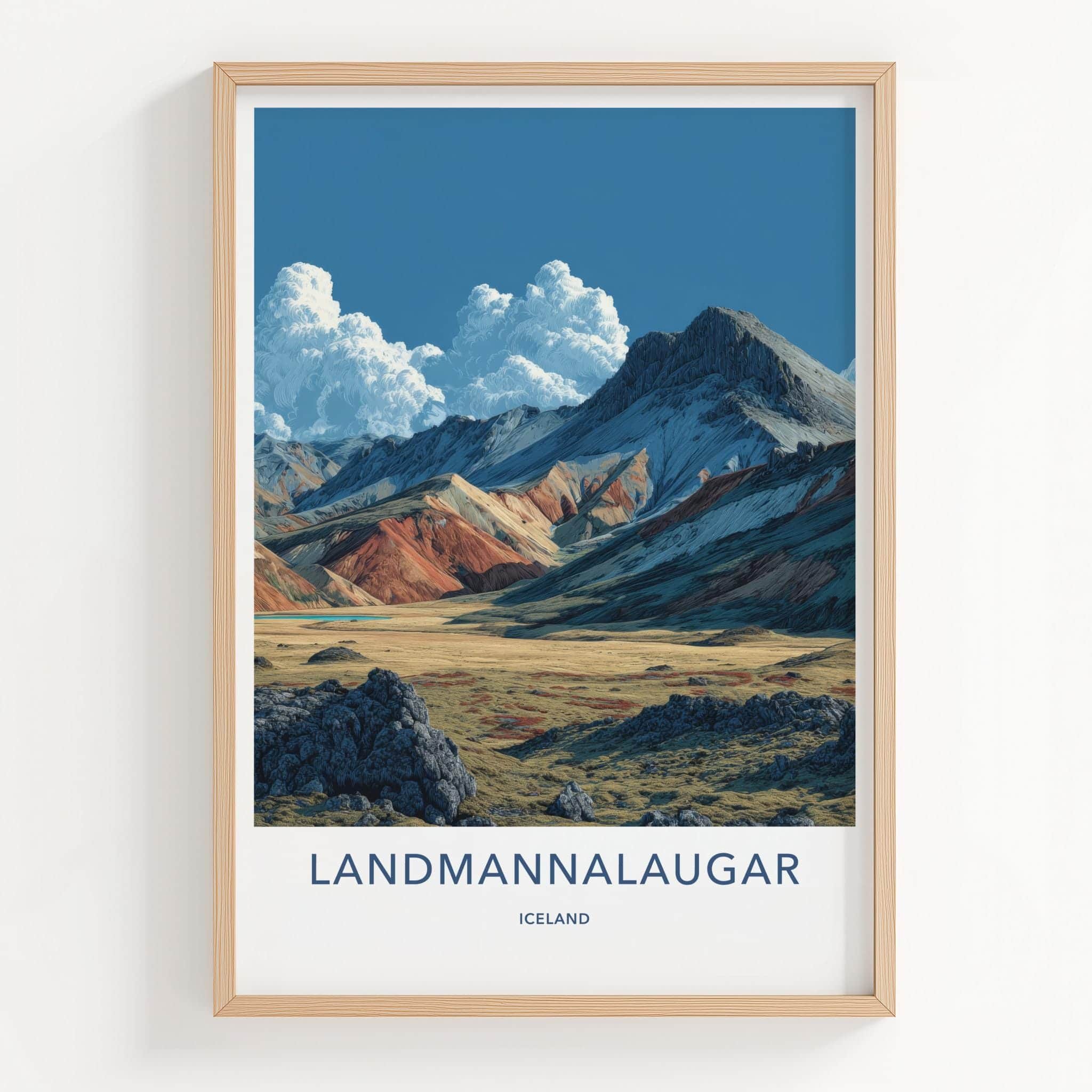 Landmannalaugar Poster - Iceland Travel Art - Vibrant Mountain Valley Home Decor