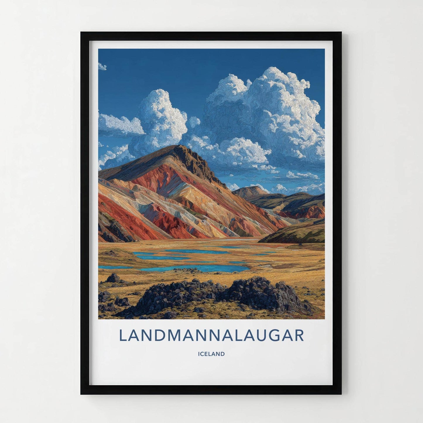 LANDMANNALEUGAR Poster - Iceland Travel Art - Colorful Mountain Lakes Home Decor