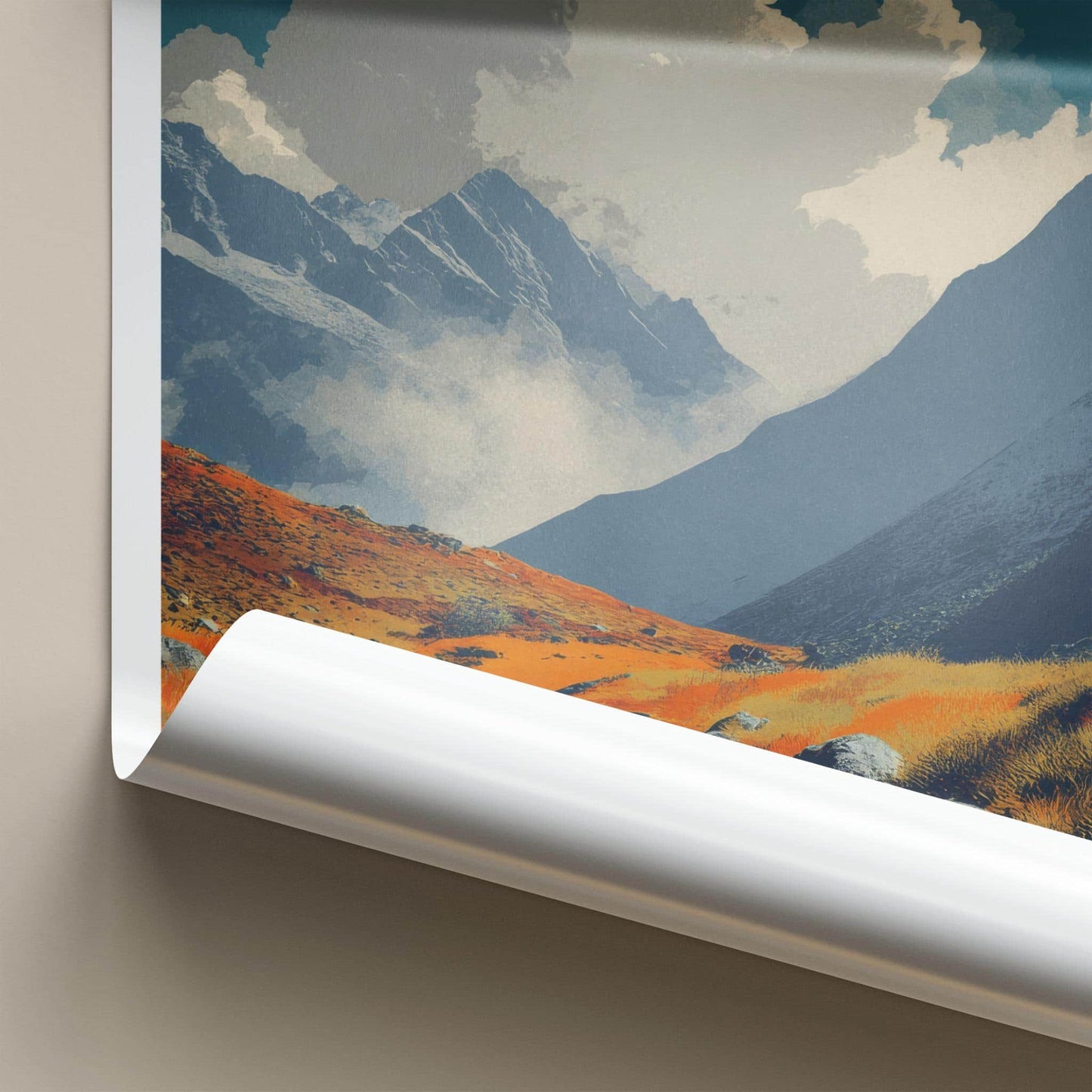 Langtang Poster - Nepal Travel Art - Orange Fields Mountain Home Decor