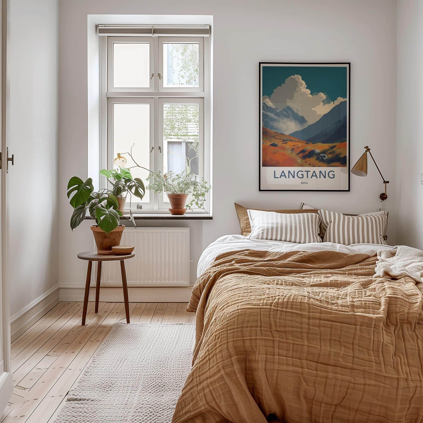 Langtang Poster - Nepal Travel Art - Orange Fields Mountain Home Decor