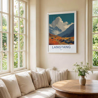 Langtang Poster - Nepal Travel Art - Orange Fields Mountain Home Decor