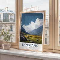 Langtang Poster - Nepal Travel Art - Rocky Valley Meadow Home Decor