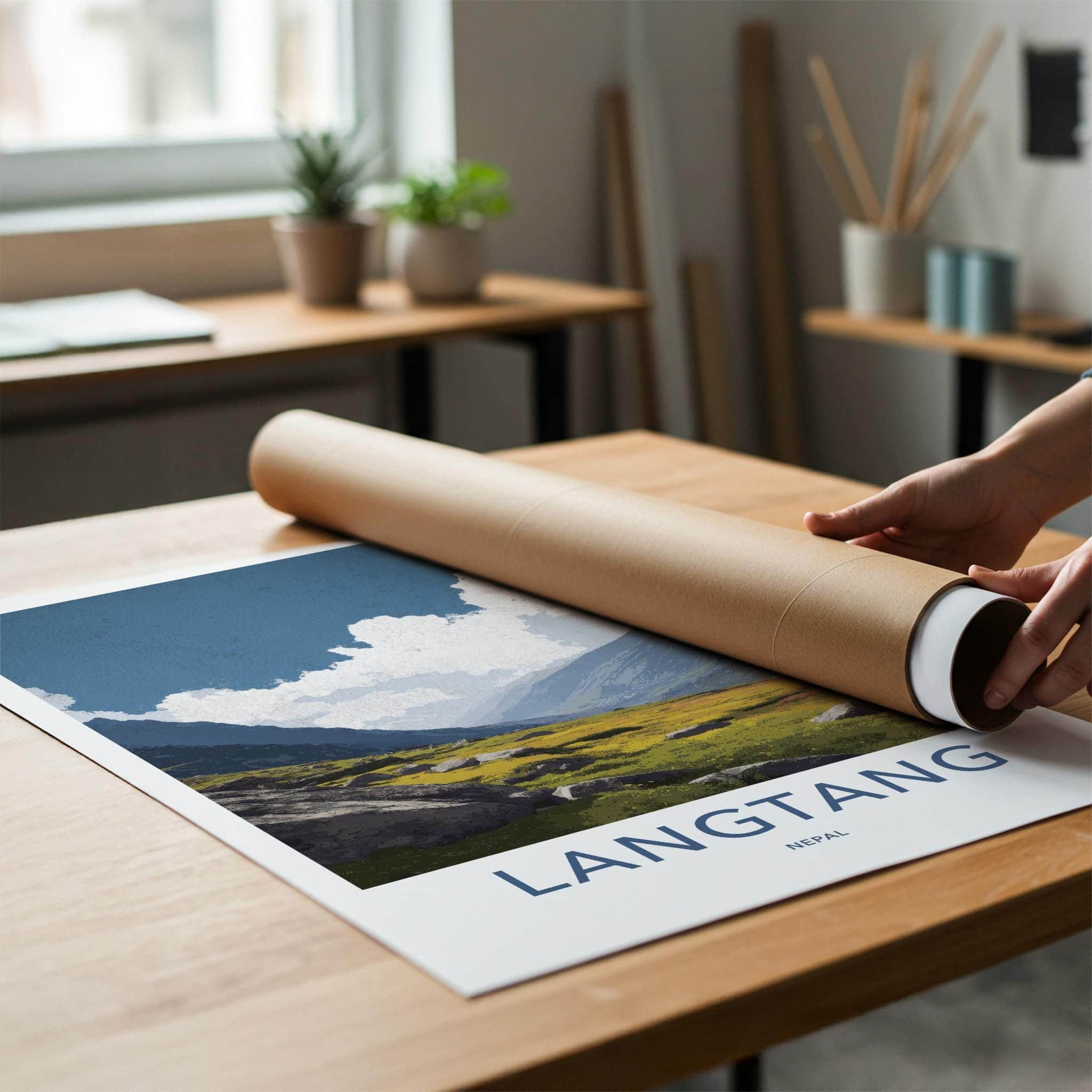 Langtang Poster - Nepal Travel Art - Rocky Valley Meadow Home Decor