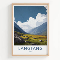 Langtang Poster - Nepal Travel Art - Rocky Valley Meadow Home Decor