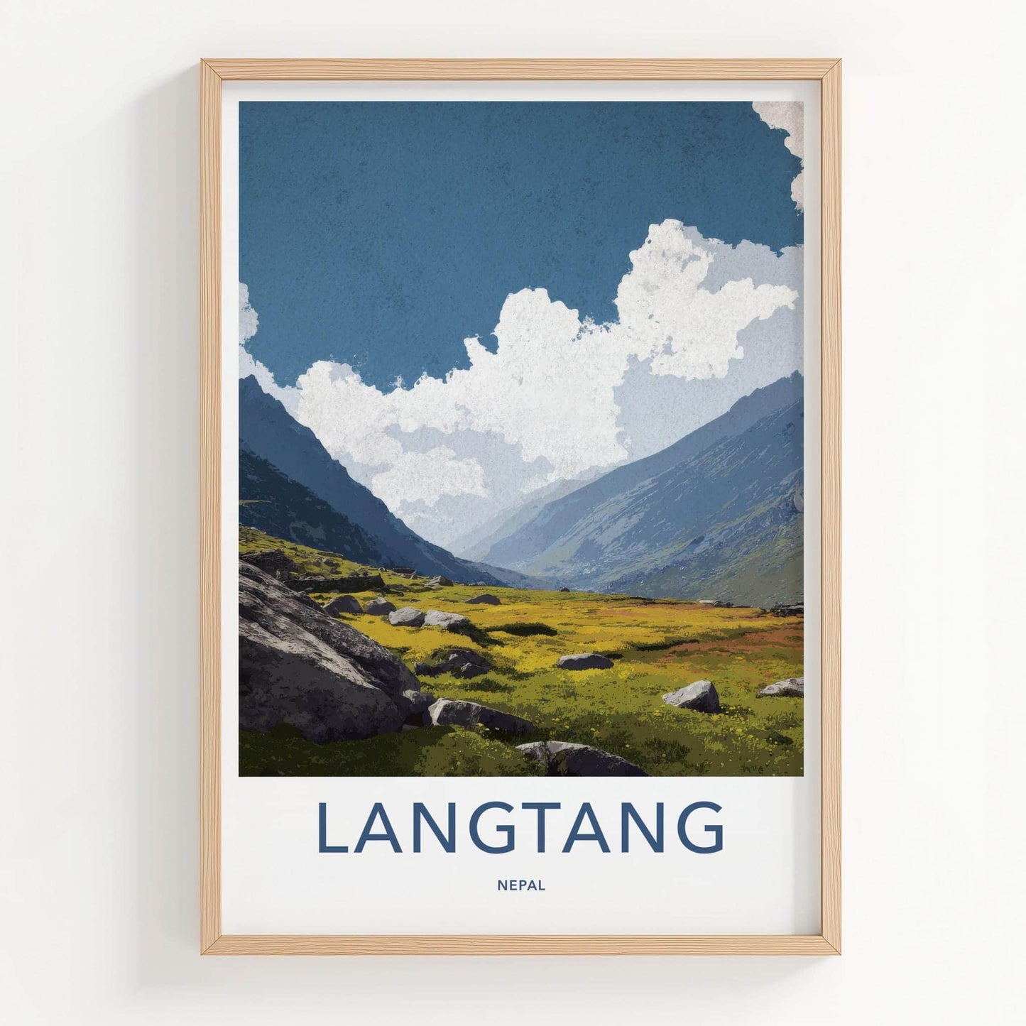 Langtang Poster - Nepal Travel Art - Rocky Valley Meadow Home Decor