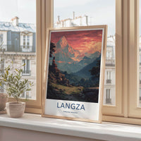 Langza Poster - India Travel Art - Himachal Pradesh Buddha Mountain Sunset Home Decor