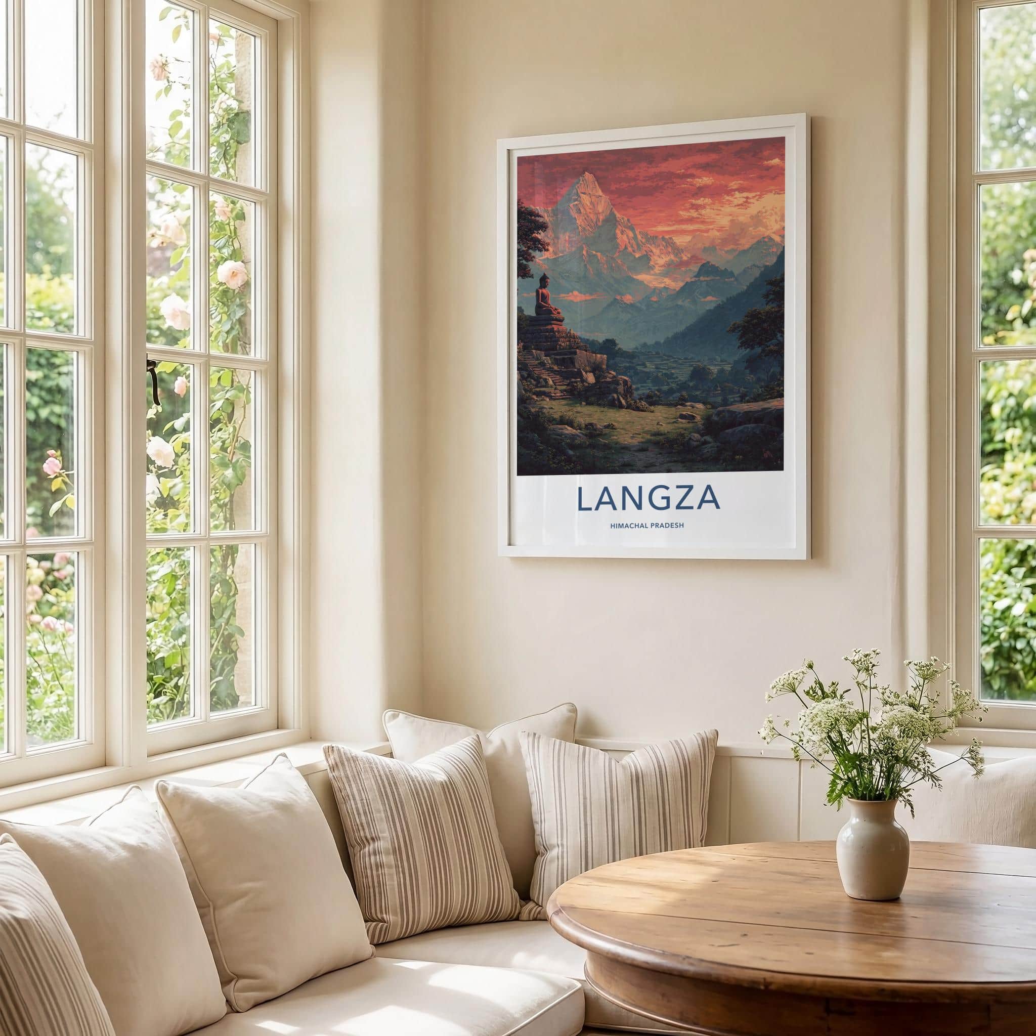 Langza Poster - India Travel Art - Himachal Pradesh Buddha Mountain Sunset Home Decor