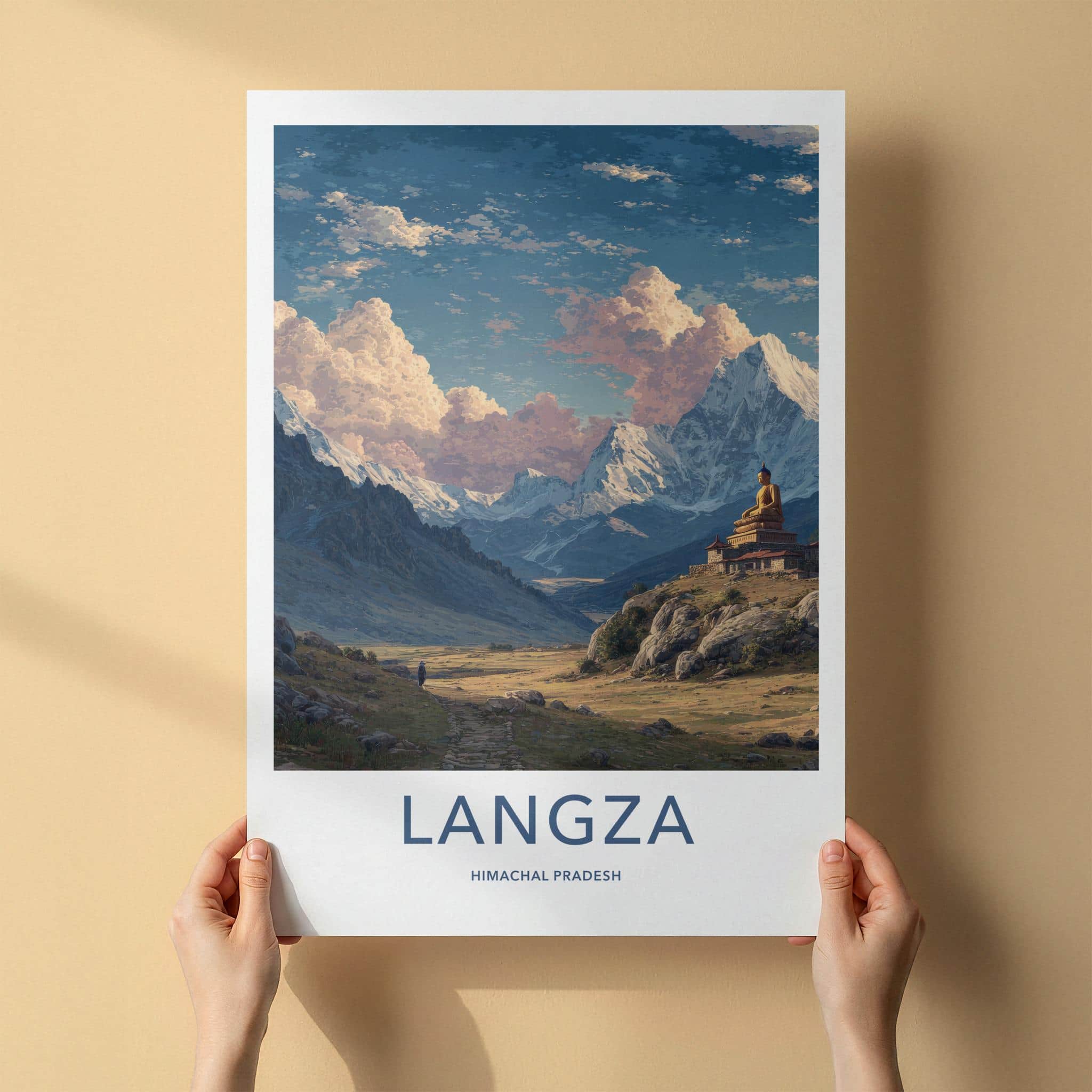 Langza Poster - India Travel Art - Himachal Pradesh Buddha Valley Path Home Decor