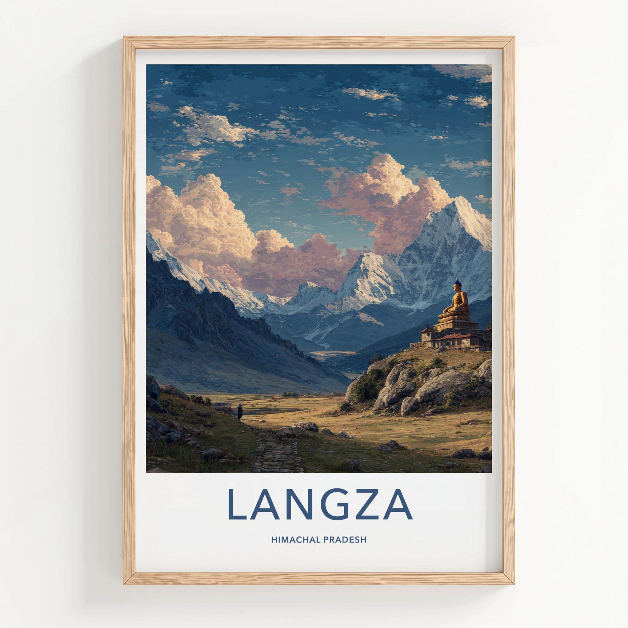 Langza Poster - India Travel Art - Himachal Pradesh Buddha Valley Path Home Decor