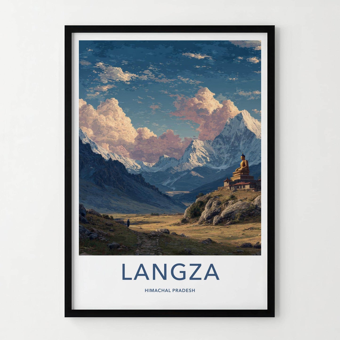 Langza Poster - India Travel Art - Himachal Pradesh Buddha Valley Path Home Decor