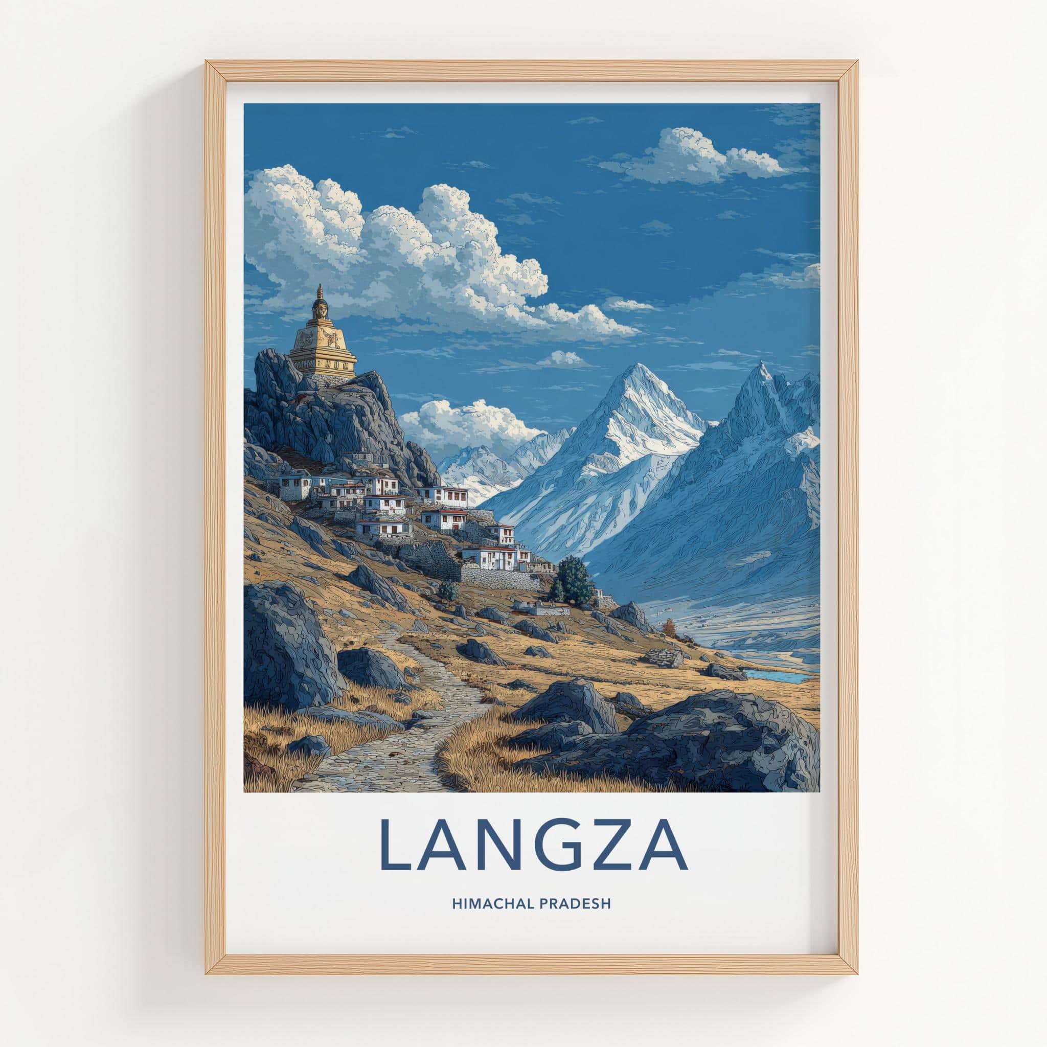 Langza Poster - India Wall Art - Himachal Pradesh Stupa Peak Village Home Art