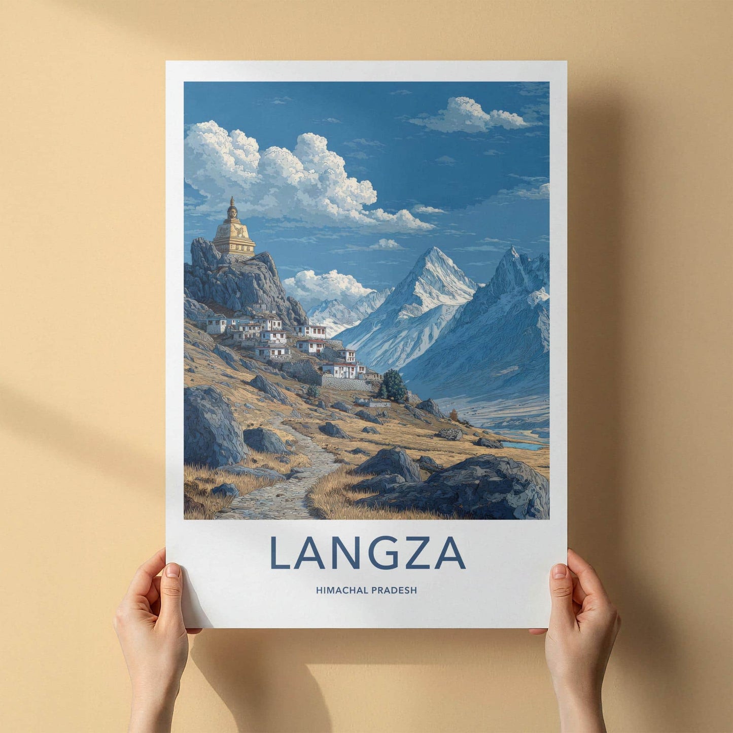 Langza Poster - India Wall Art - Himachal Pradesh Stupa Peak Village Home Art