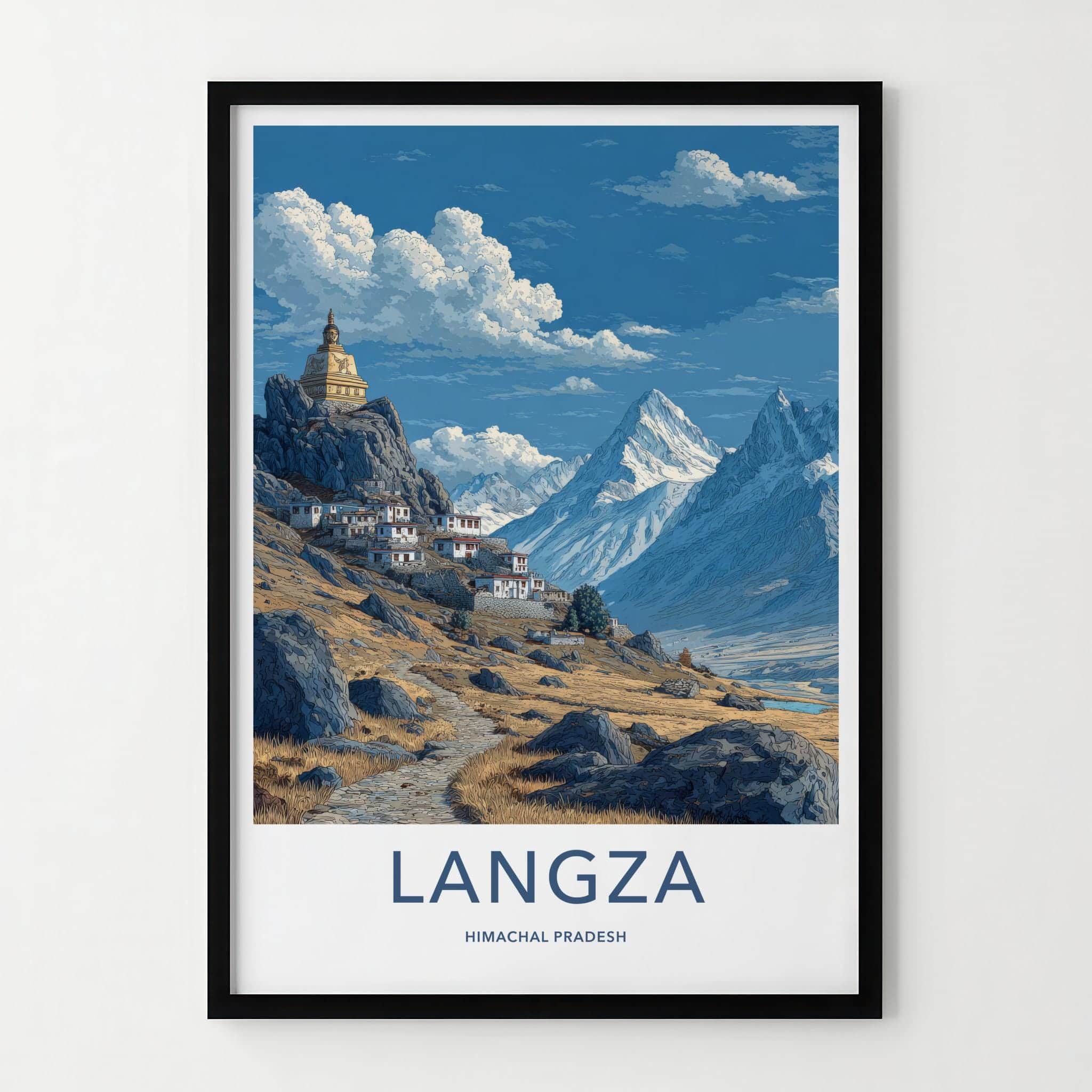 Langza Poster - India Wall Art - Himachal Pradesh Stupa Peak Village Home Art