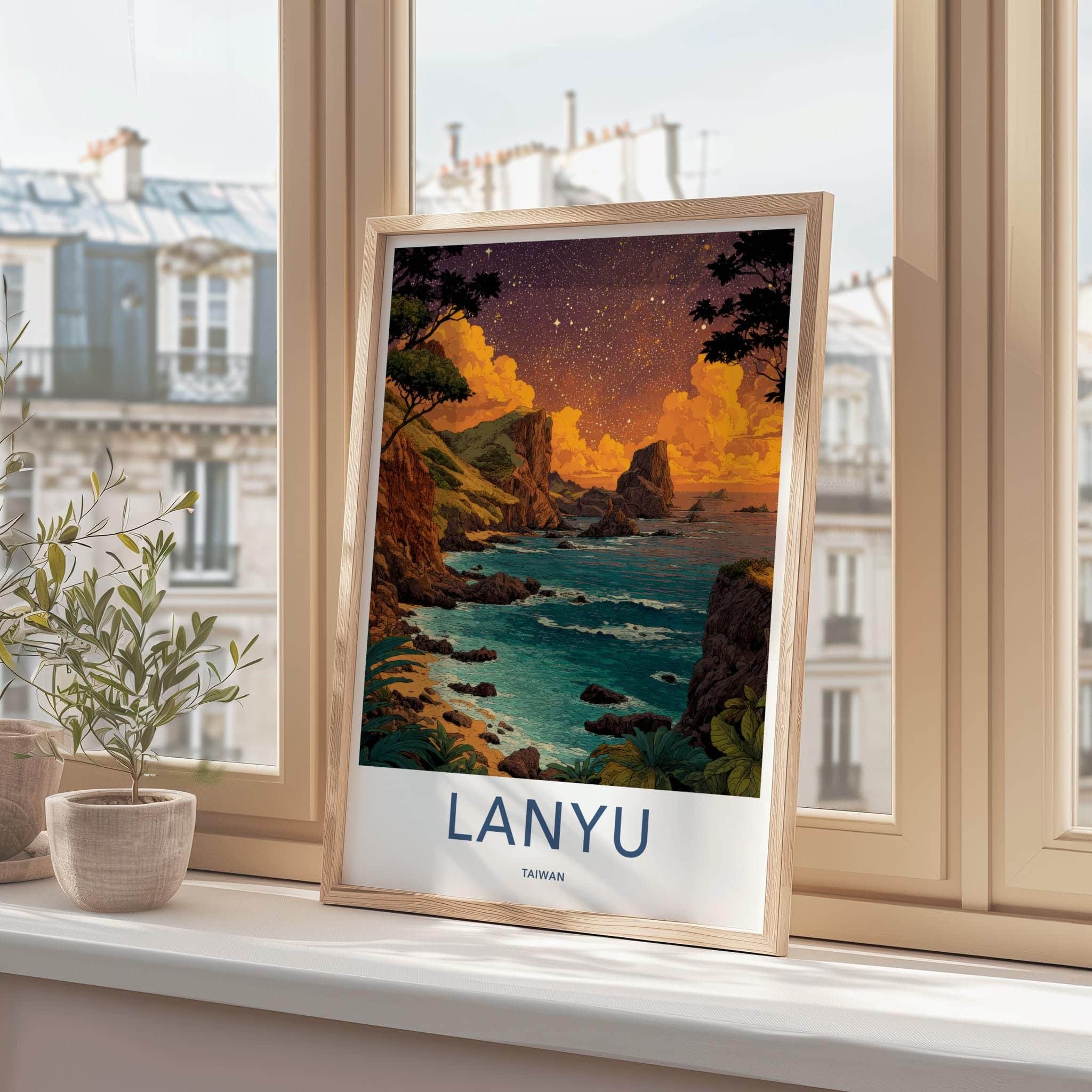 Lanyu Poster - Taiwan Travel Art - Starlit Coastal Rocks Home Decor