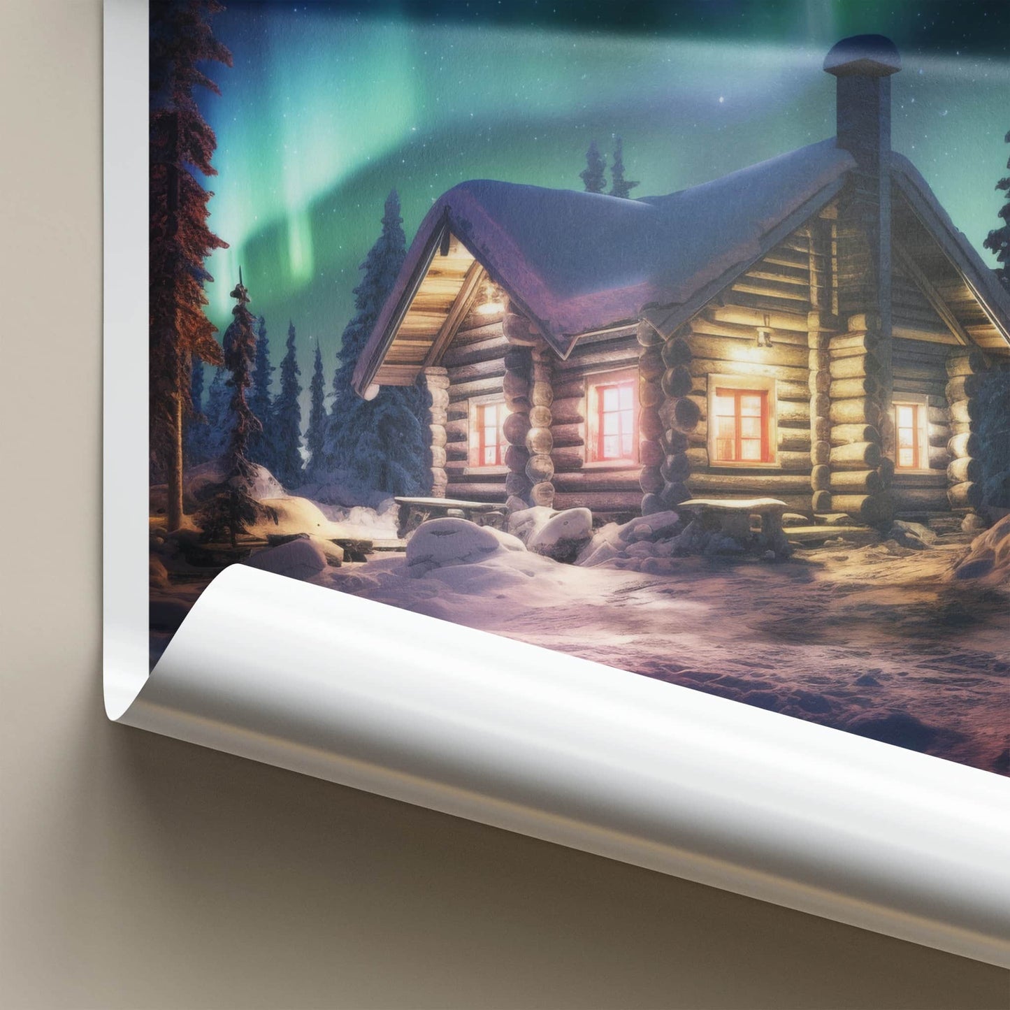Lapland Poster - Finland Travel Art - Cozy Cabin Aurora Home Decor